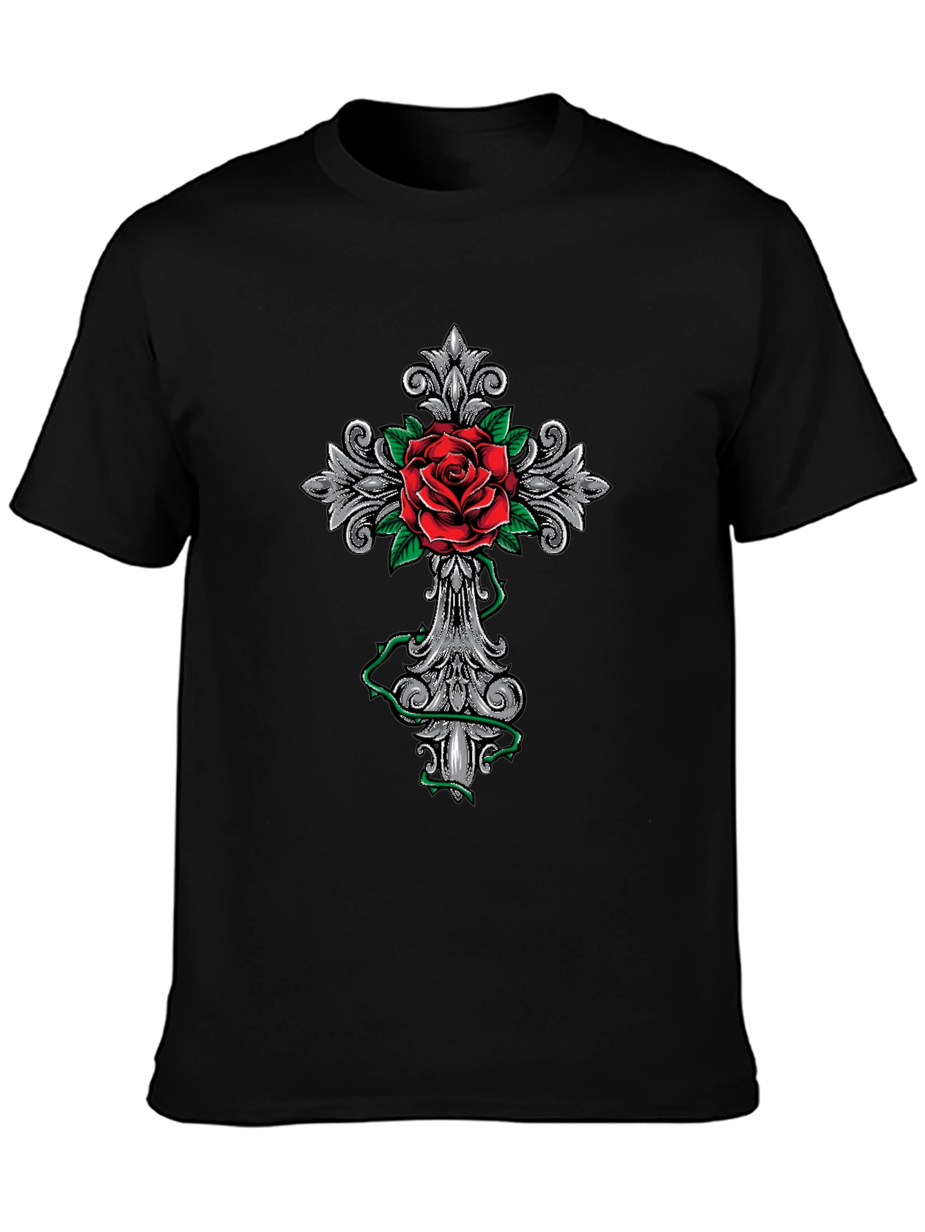 Rose Cross Graphic T-Shirt