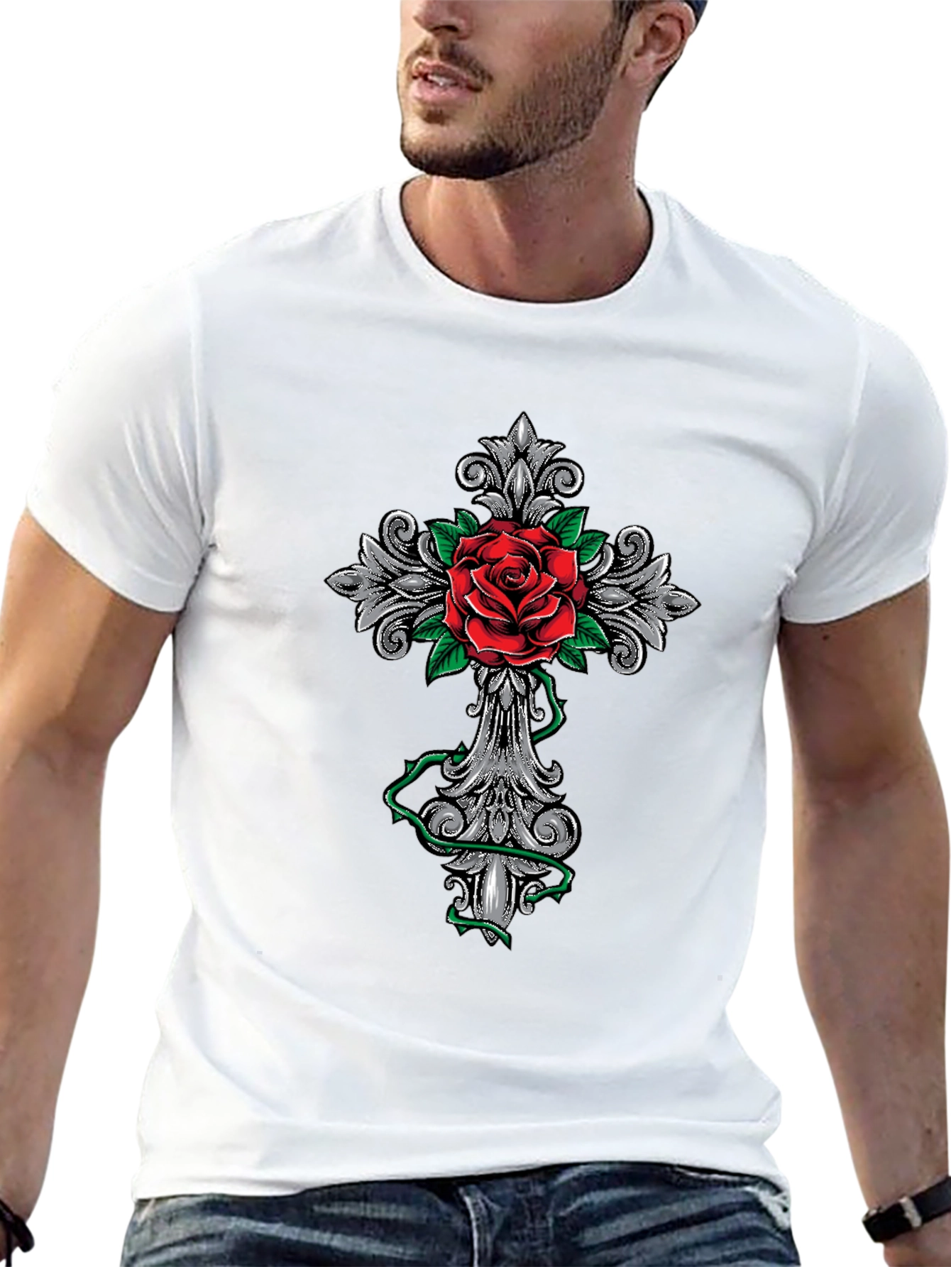 Rose Cross Graphic T-Shirt