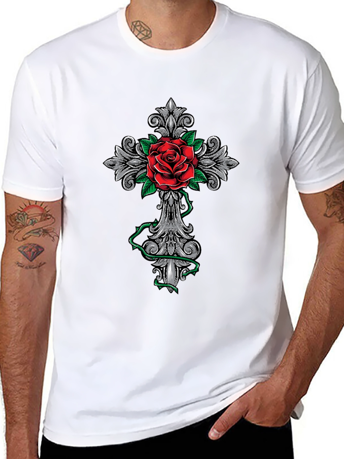 Rose Cross Graphic T-Shirt