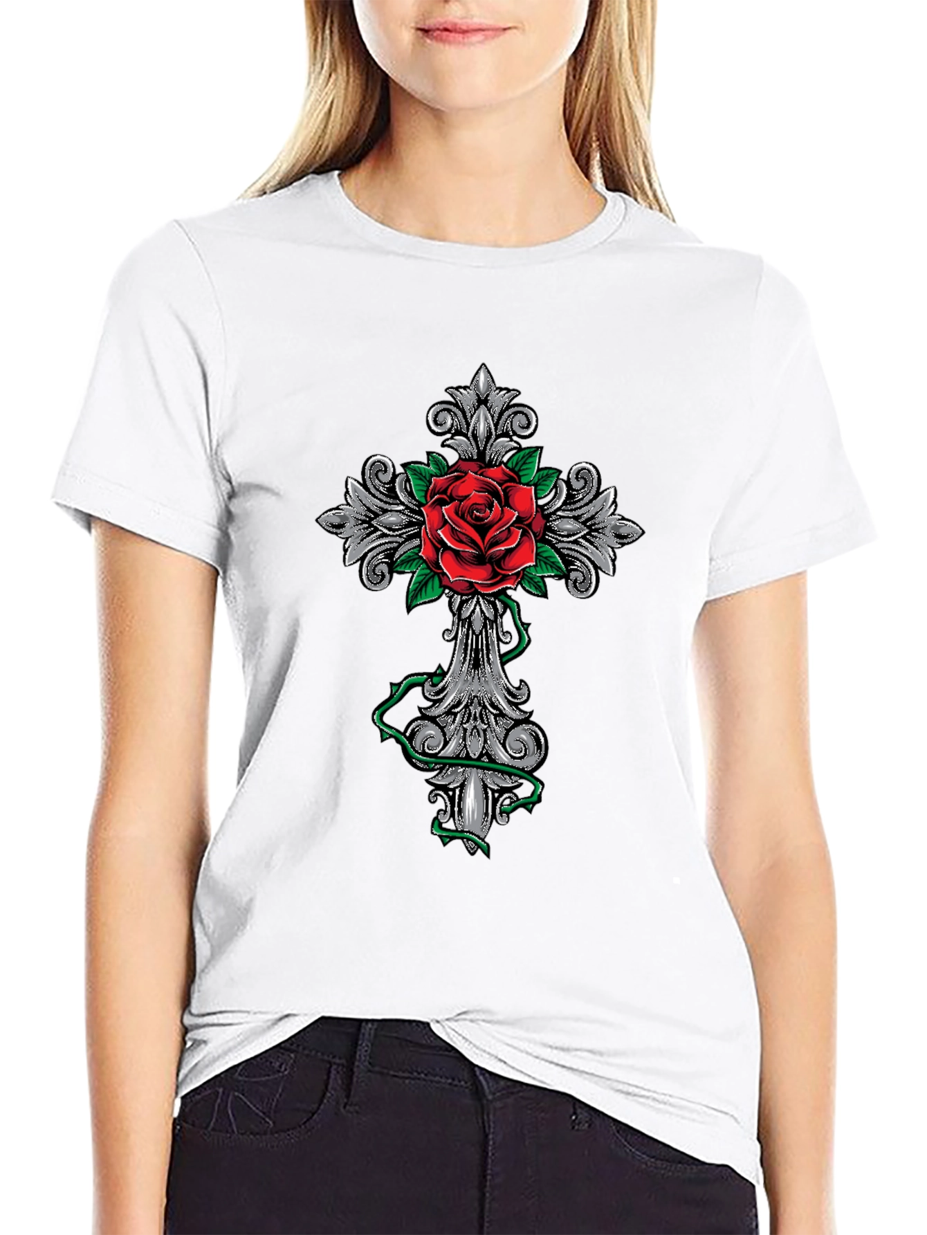 Rose Cross Graphic T-Shirt