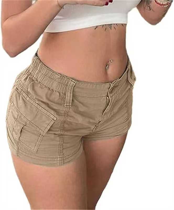 Solid color workwear denim shorts for women