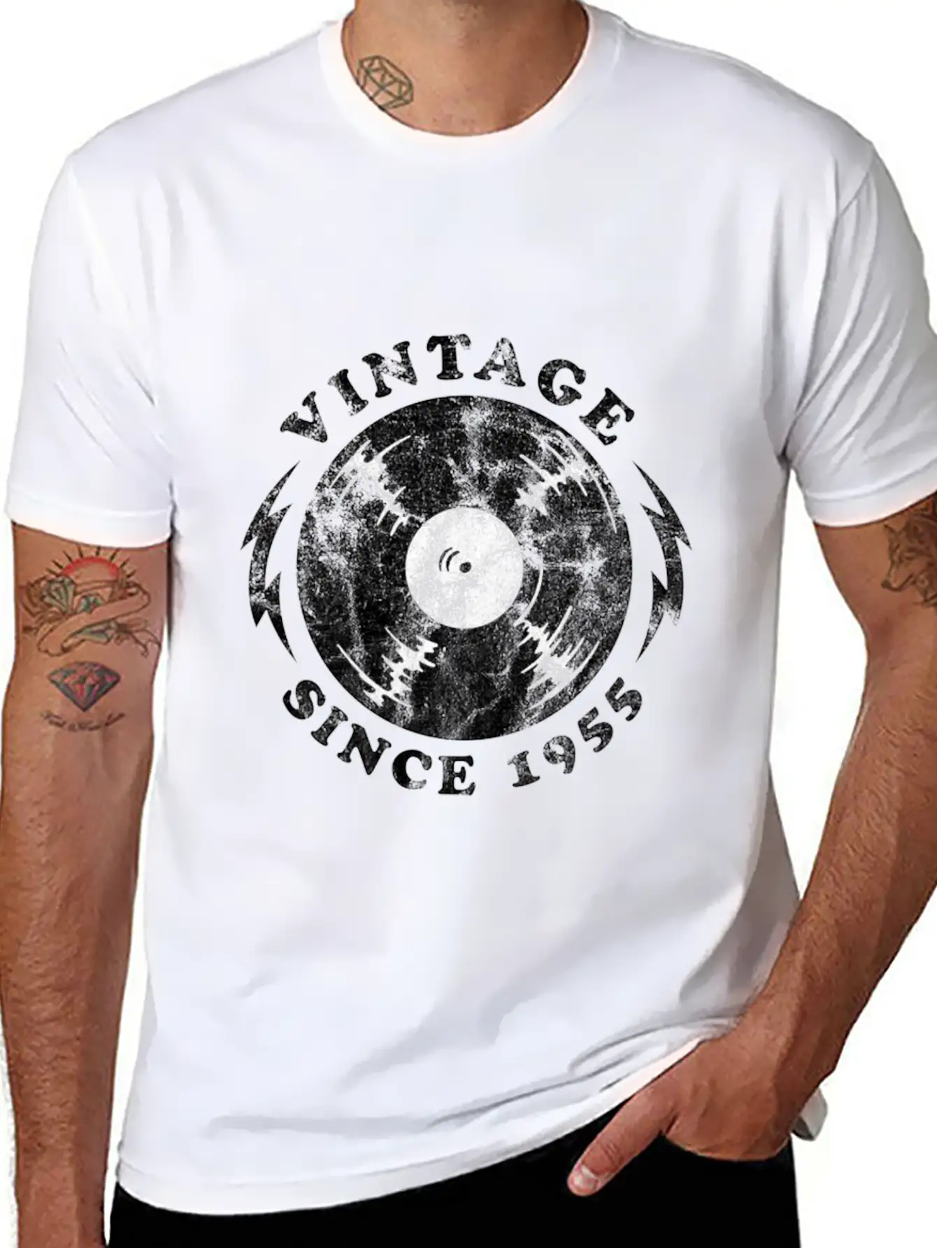 1955 Birthyear Vinyl Vintage 1955 Birthyear Vinyl Lightweight Cotton T-Shirt – Daily Comfort Graphic Shirt