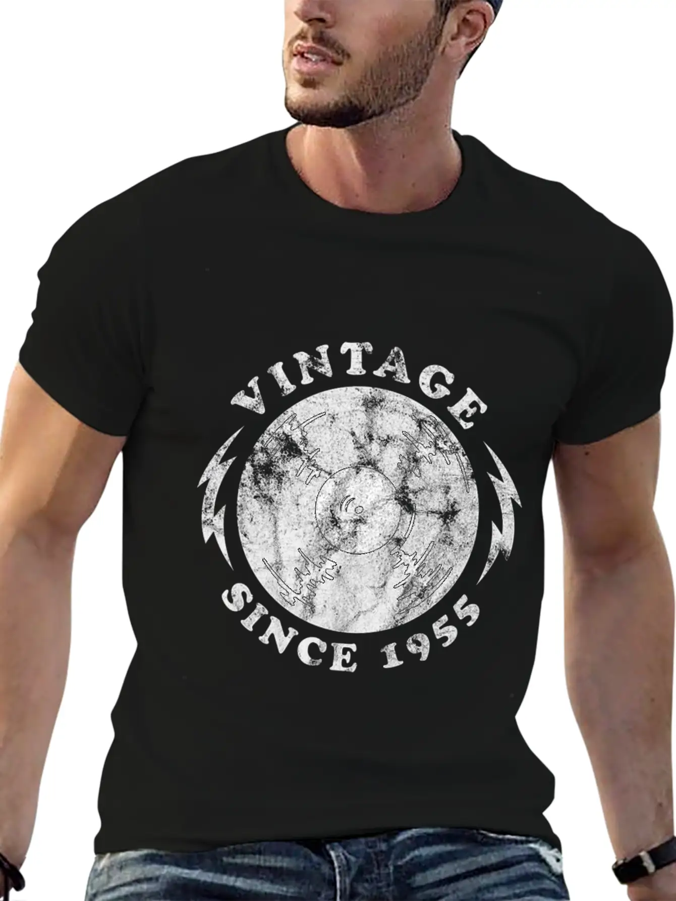 1955 Birthyear Vinyl Vintage 1955 Birthyear Vinyl Lightweight Cotton T-Shirt – Daily Comfort Graphic Shirt