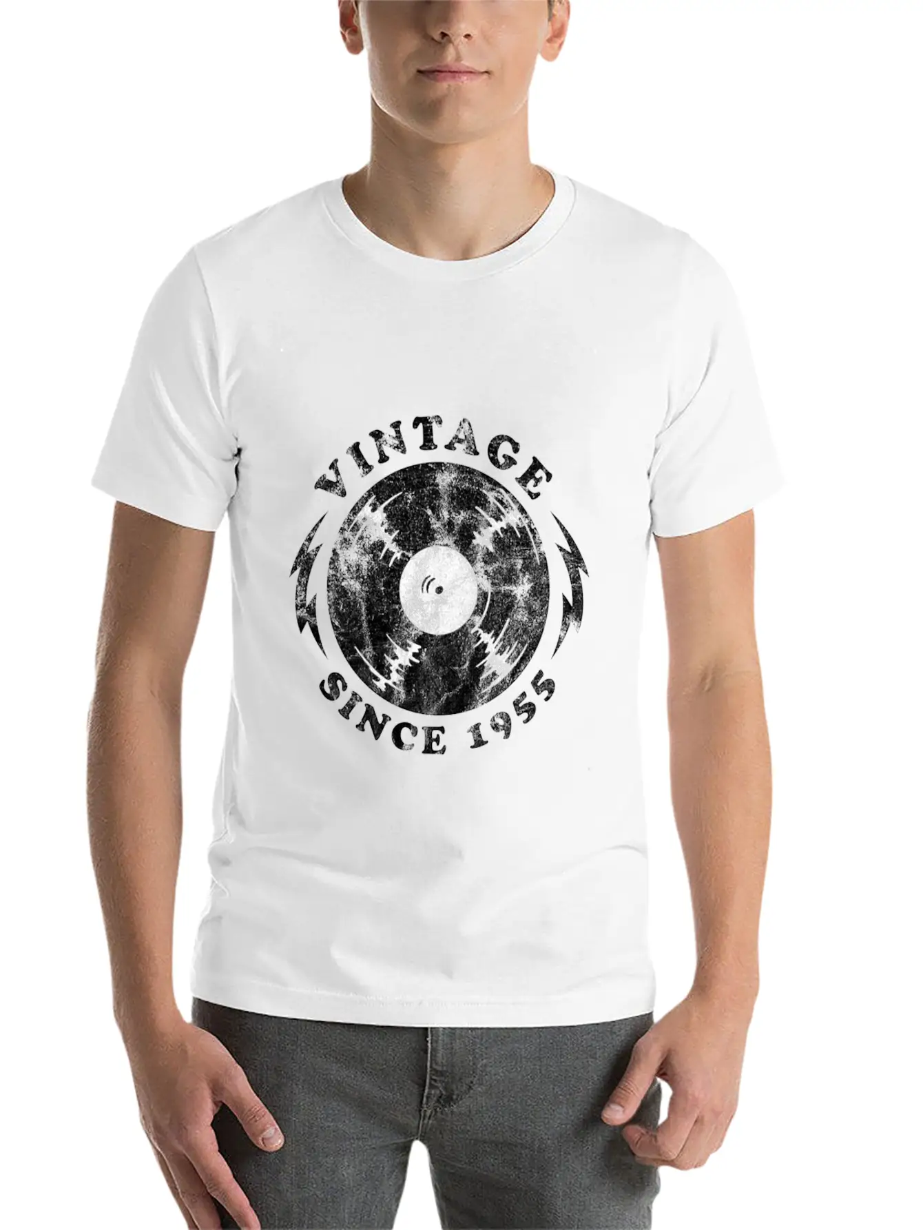 1955 Birthyear Vinyl Vintage 1955 Birthyear Vinyl Lightweight Cotton T-Shirt – Daily Comfort Graphic Shirt