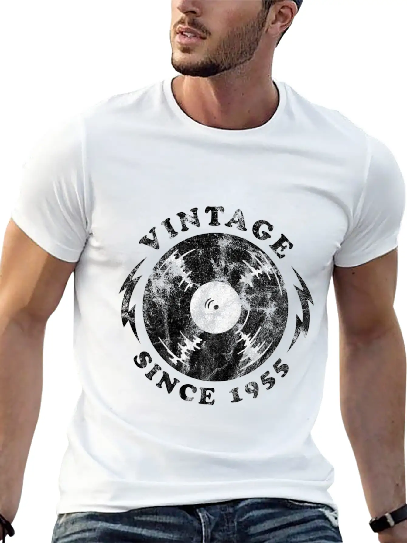 1955 Birthyear Vinyl Vintage 1955 Birthyear Vinyl Lightweight Cotton T-Shirt – Daily Comfort Graphic Shirt