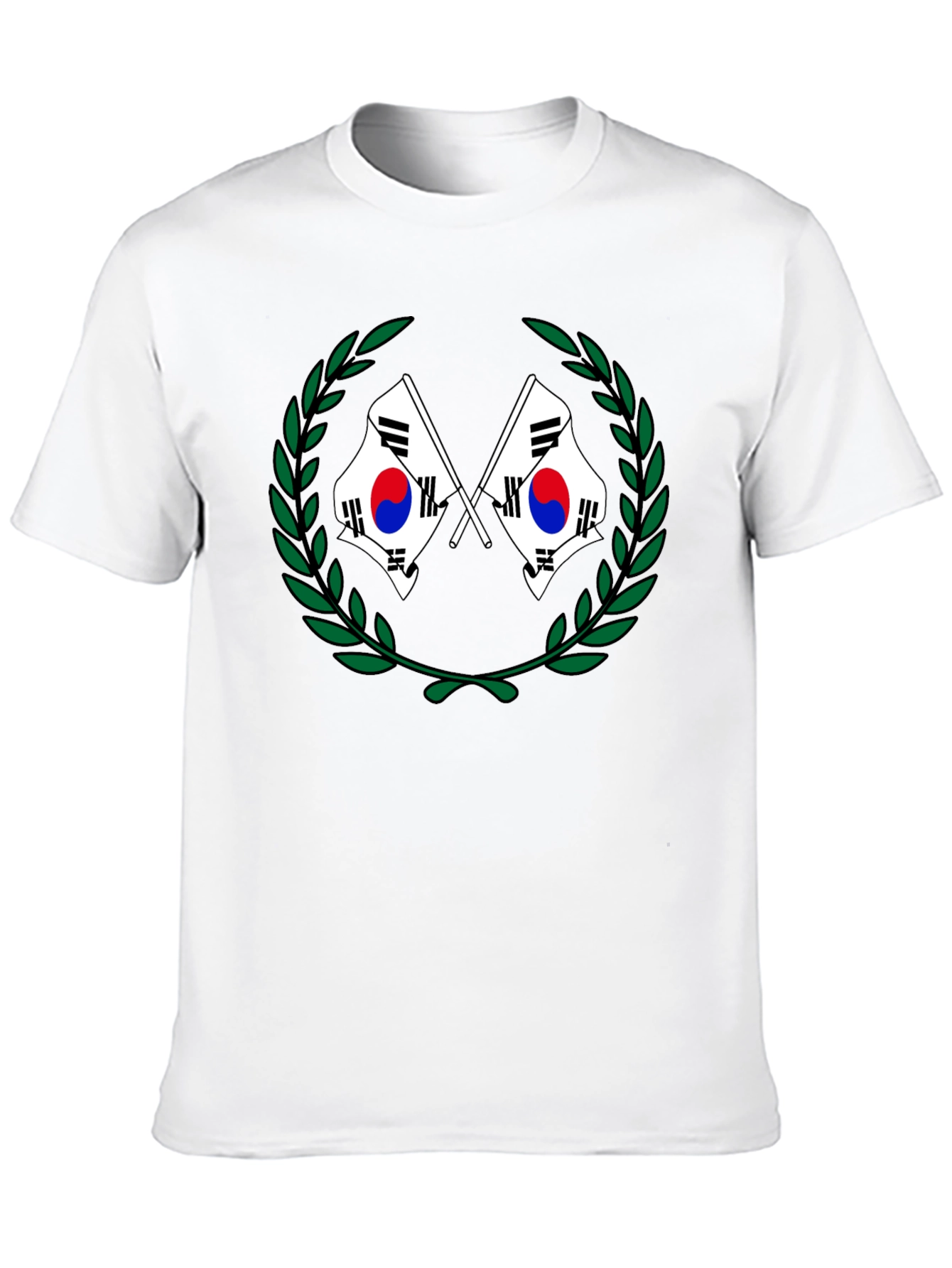 South Korea Flag Laurel Wreath Black T-Shirt