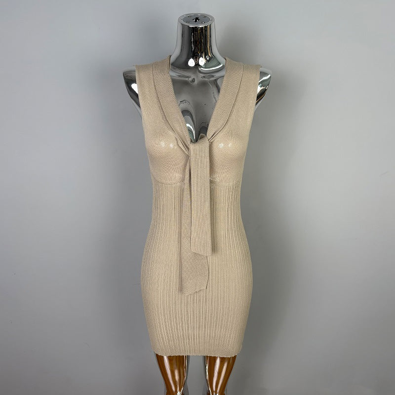 Sexy  Ribbon Hem Sleeveless Knit Dress