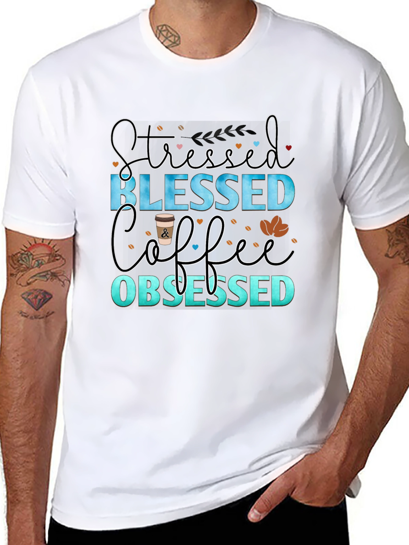 Stressed Blessed Coffee Obsessed Black T-Shirt