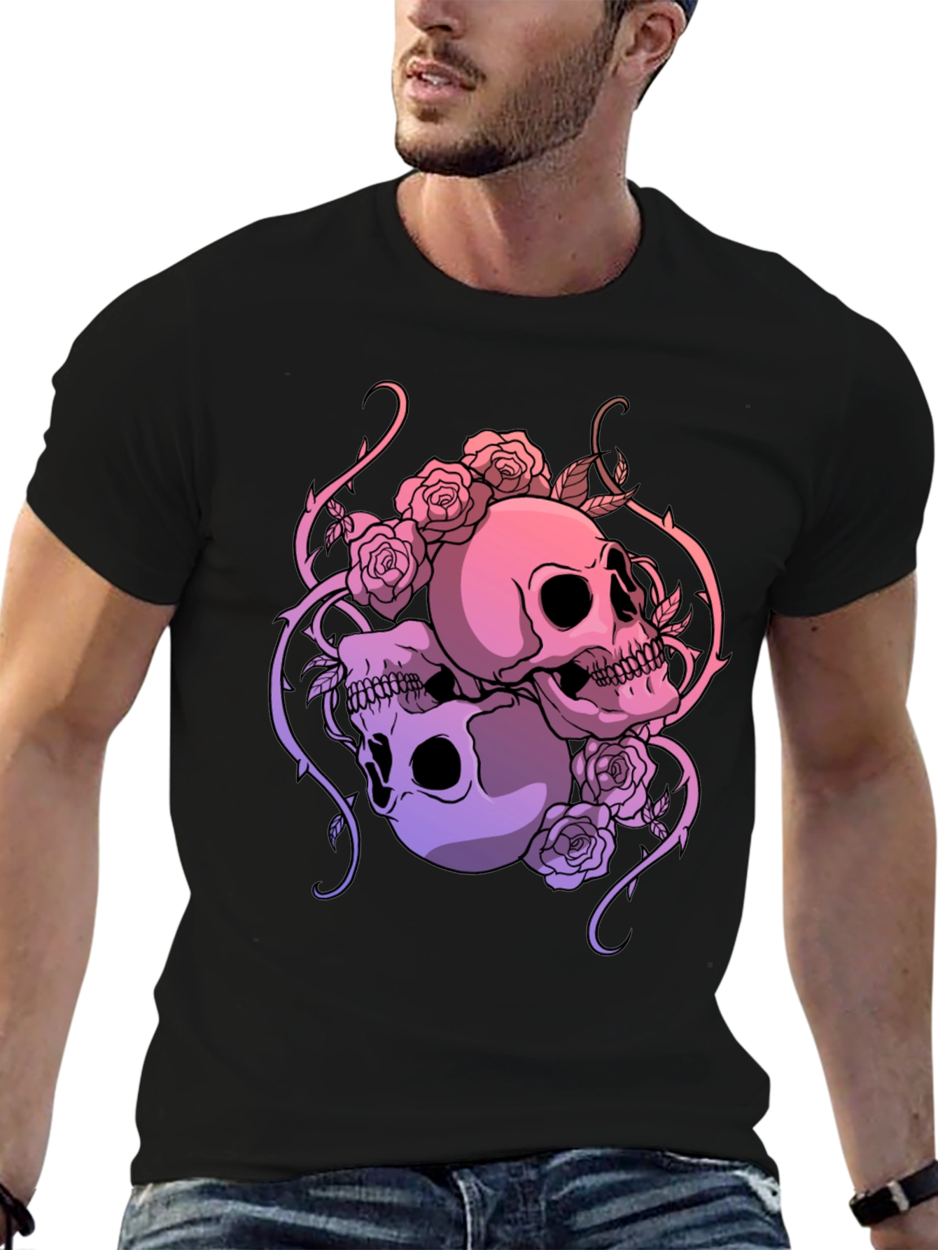 Skull & Roses Graphic Tee - Gothic Style