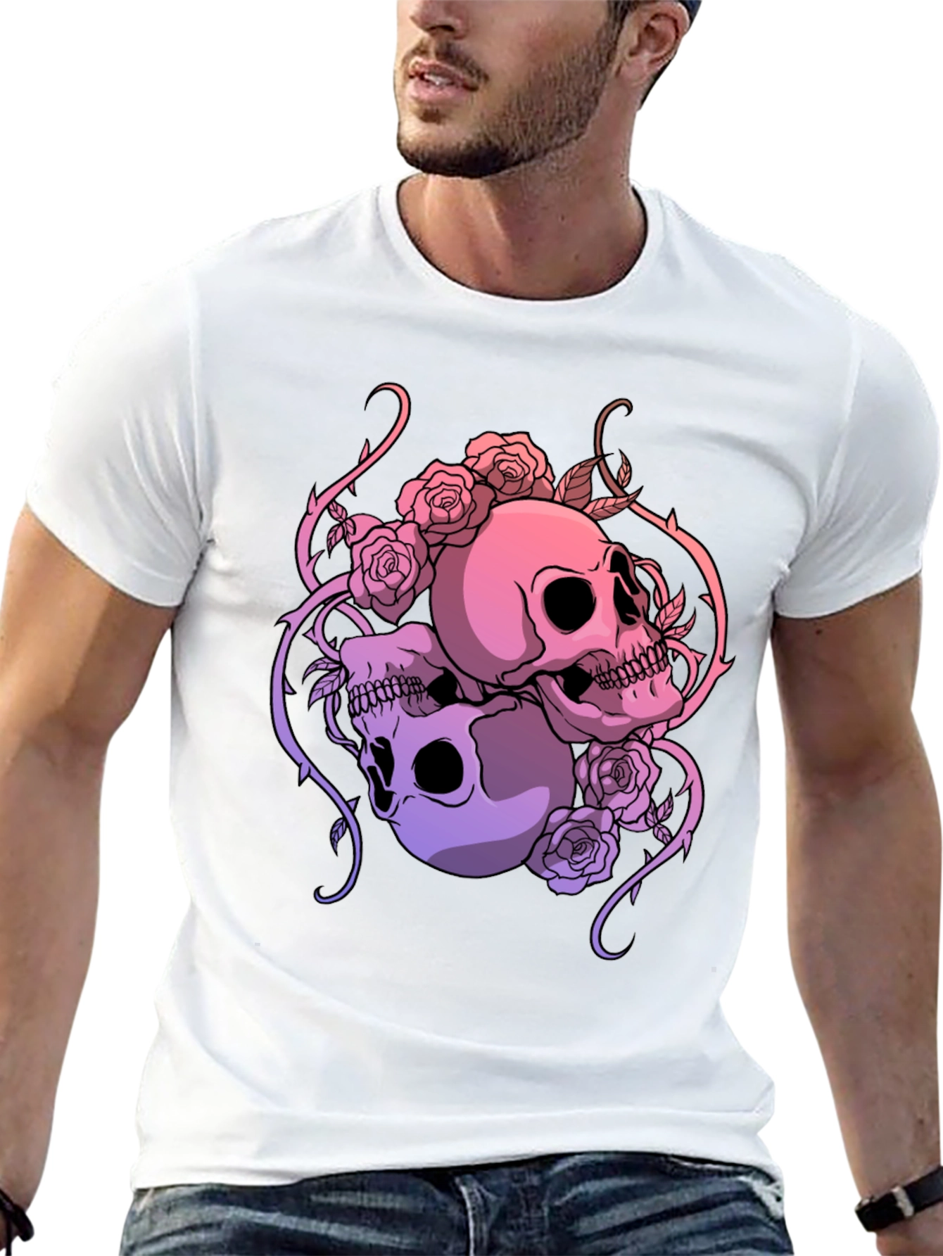 Skull & Roses Graphic Tee - Gothic Style