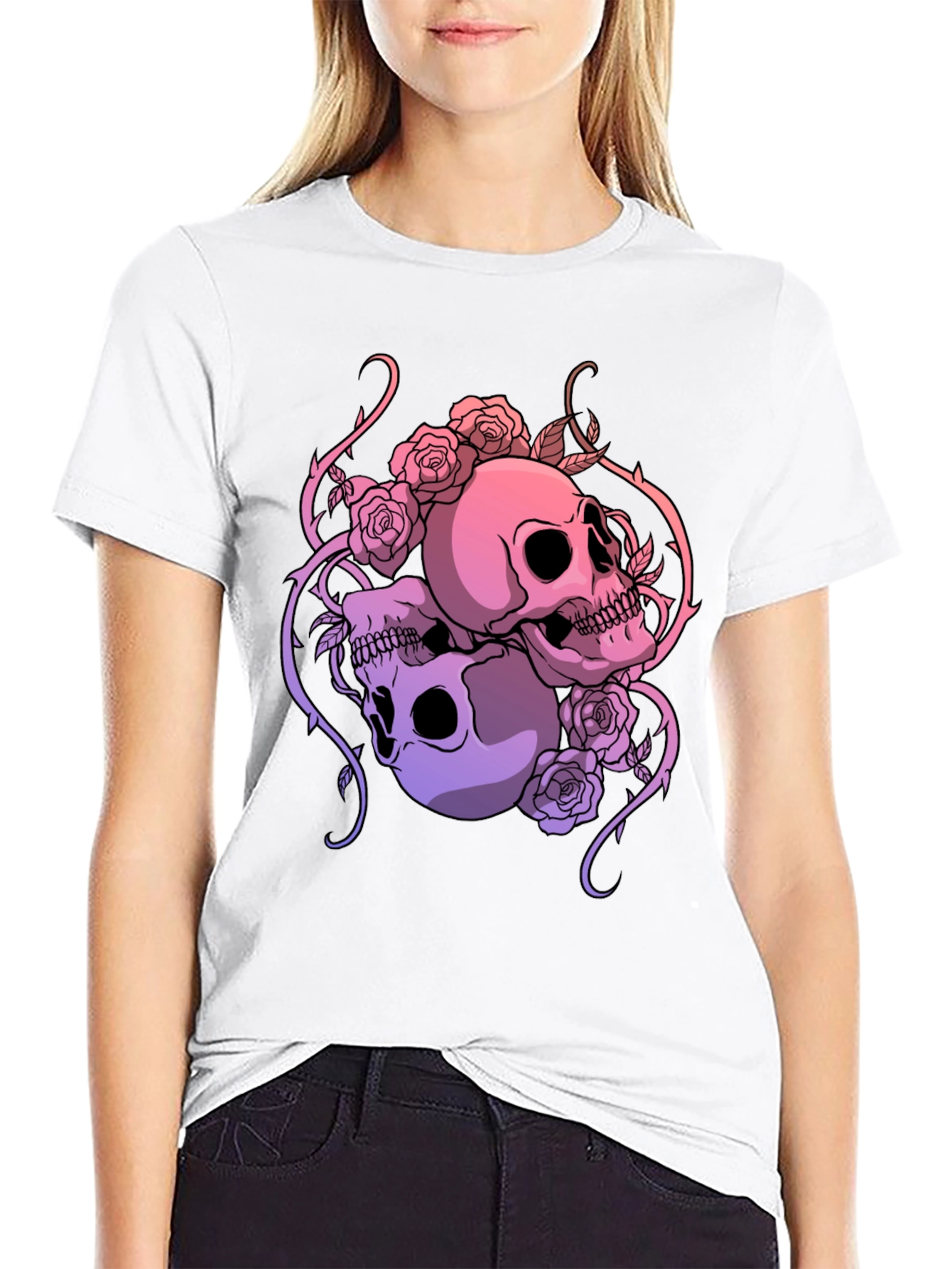 Skull & Roses Graphic Tee - Gothic Style