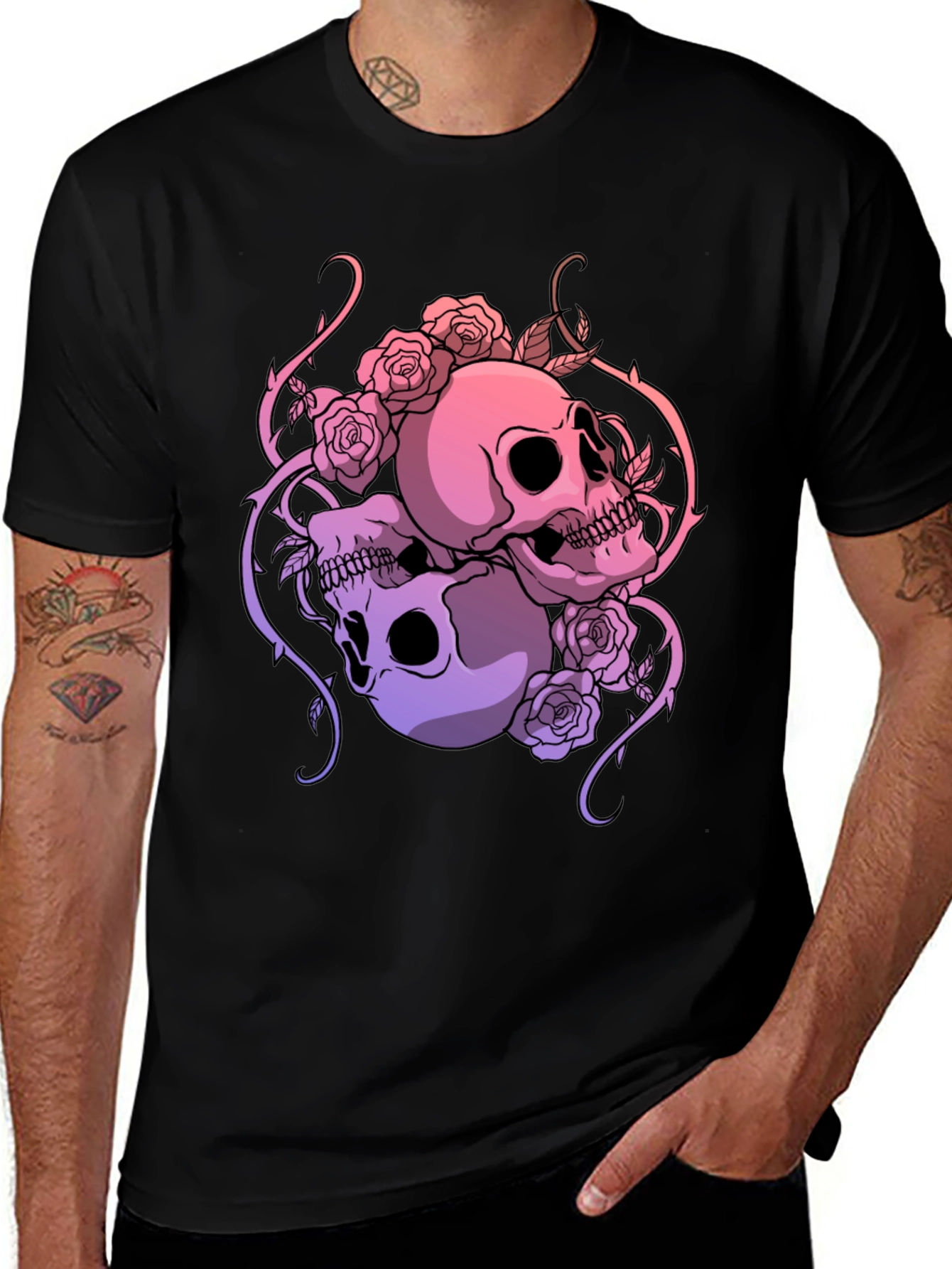 Skull & Roses Graphic Tee - Gothic Style