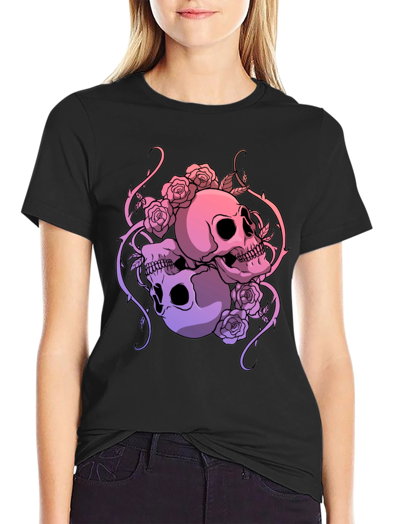 Skull & Roses Graphic Tee - Gothic Style