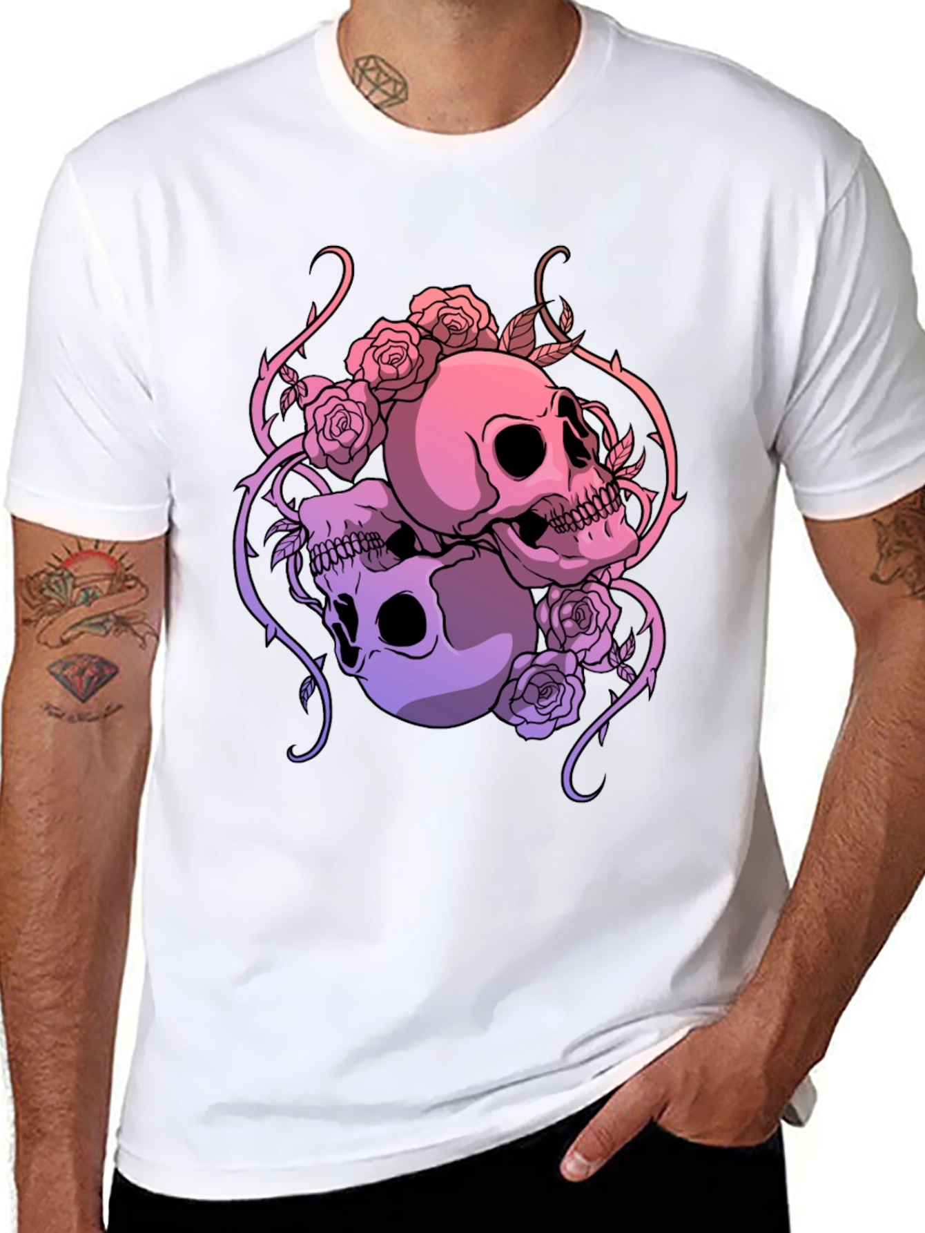 Skull & Roses Graphic Tee - Gothic Style