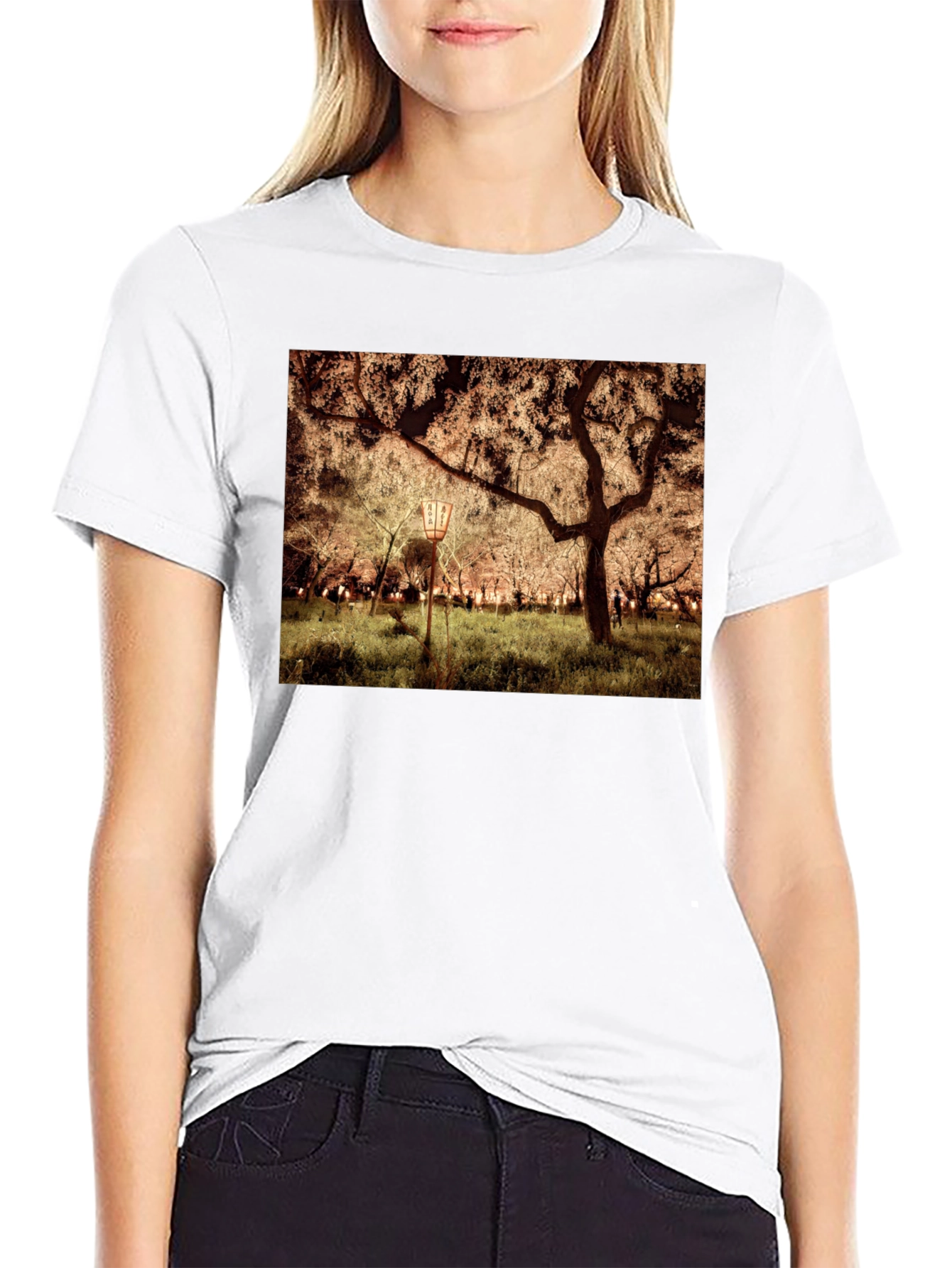 Night Sakura T-Shirt: Illuminated Cherry Blossom Tee