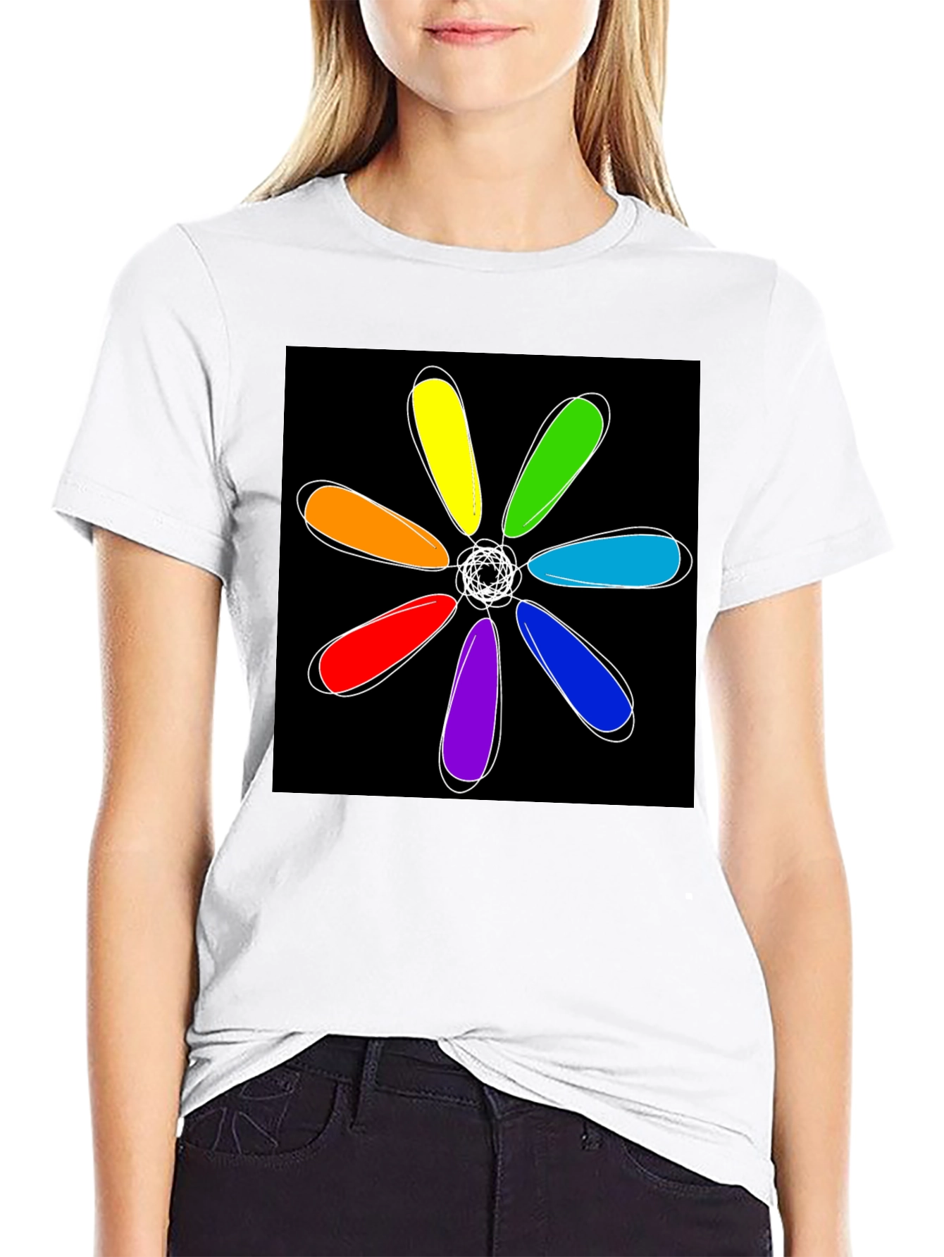 Rainbow Flower Graphic Black T-Shirt
