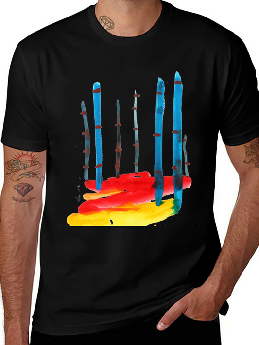 Abstract Watercolor T-Shirt - Black Cotton Blend