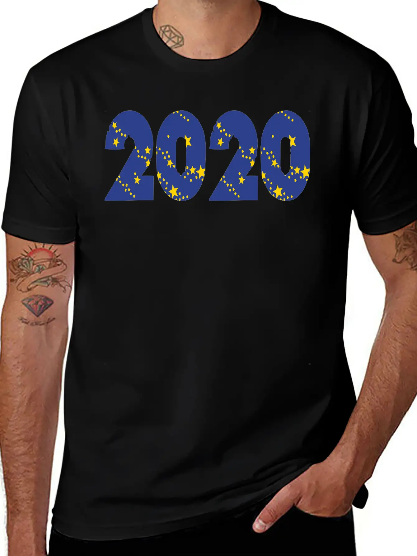 ❤✦°•2020-Awesome Happy New Year Of 2020(Star Font) Unisex Casual T-Shirt – Clean Design For Daily Comfort