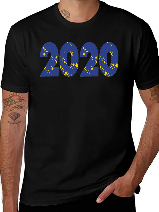 ❤✦°•2020-Awesome Happy New Year Of 2020(Star Font) Unisex Casual T-Shirt – Clean Design For Daily Comfort