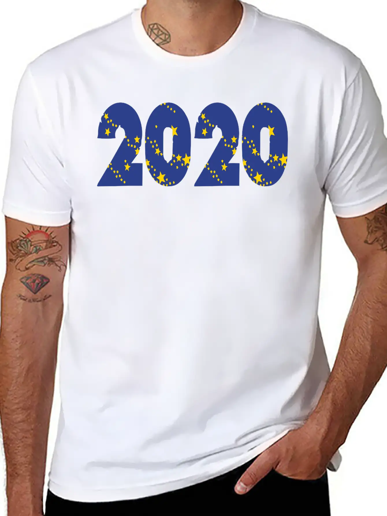 ❤✦°•2020-Awesome Happy New Year Of 2020(Star Font) Unisex Casual T-Shirt – Clean Design For Daily Comfort