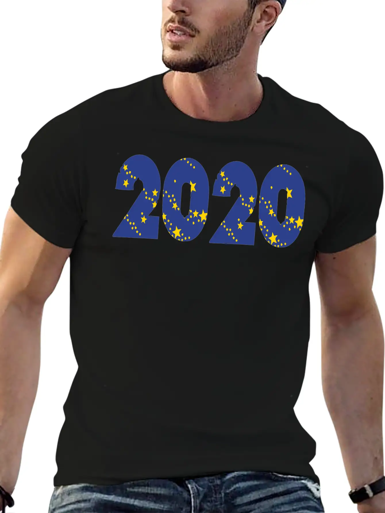 ❤✦°•2020-Awesome Happy New Year Of 2020(Star Font) Unisex Casual T-Shirt – Clean Design For Daily Comfort