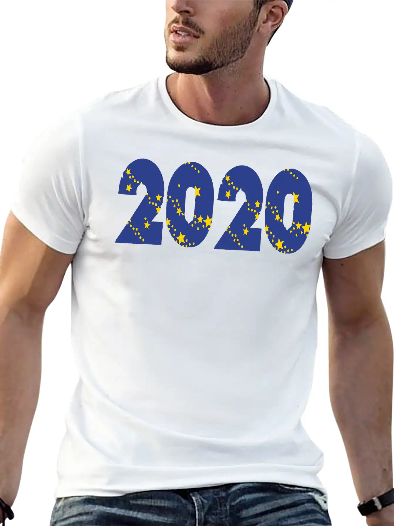 ❤✦°•2020-Awesome Happy New Year Of 2020(Star Font) Unisex Casual T-Shirt – Clean Design For Daily Comfort