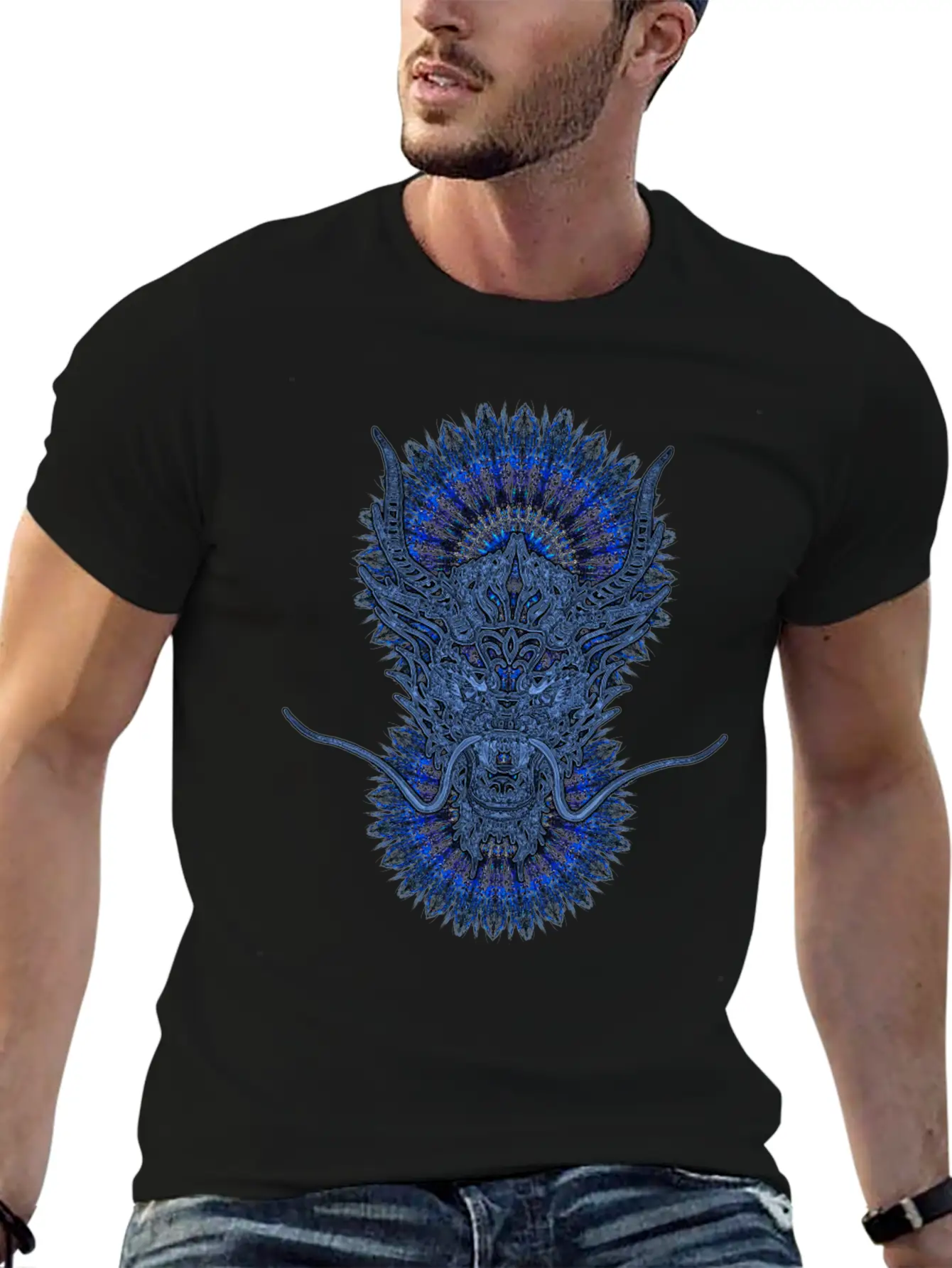 2024 Kaleidoscope Dragon 53 Blue Dragon Classic Fit Graphic Tee For Daily Comfort – Unisex Cotton Shirt