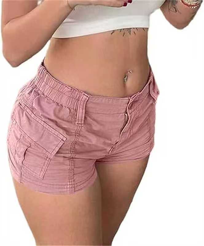 Solid color workwear denim shorts for women