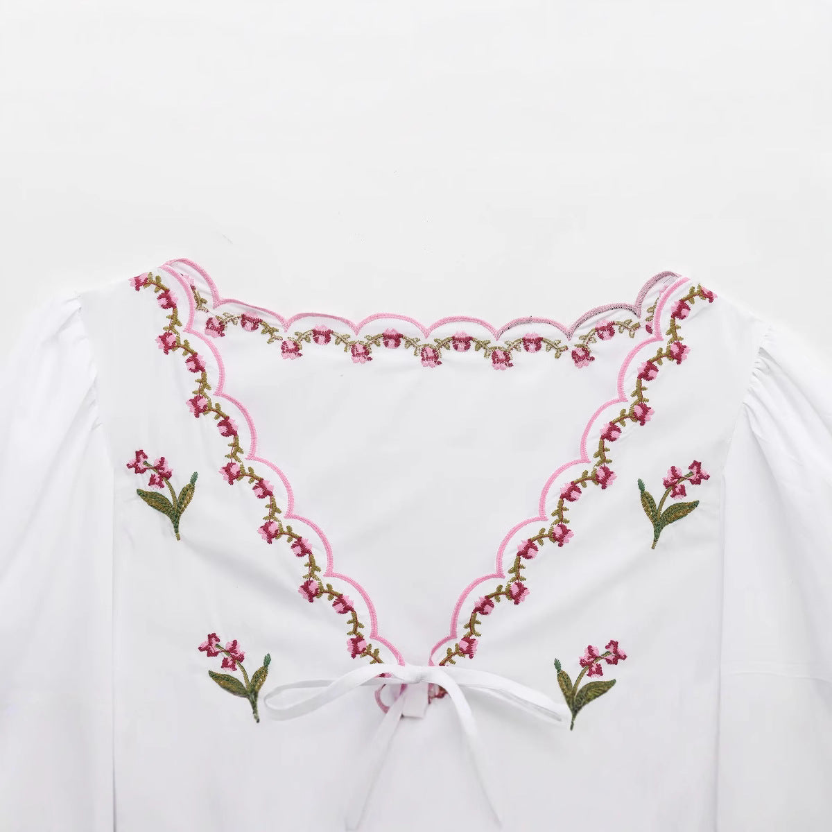 Floral Embroidered Poplin Top Short Sleeve Shirt Top for Women