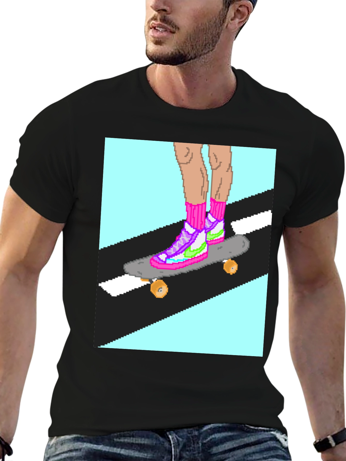 Retro Pixel Skate T-Shirt: Cool 8-Bit Style