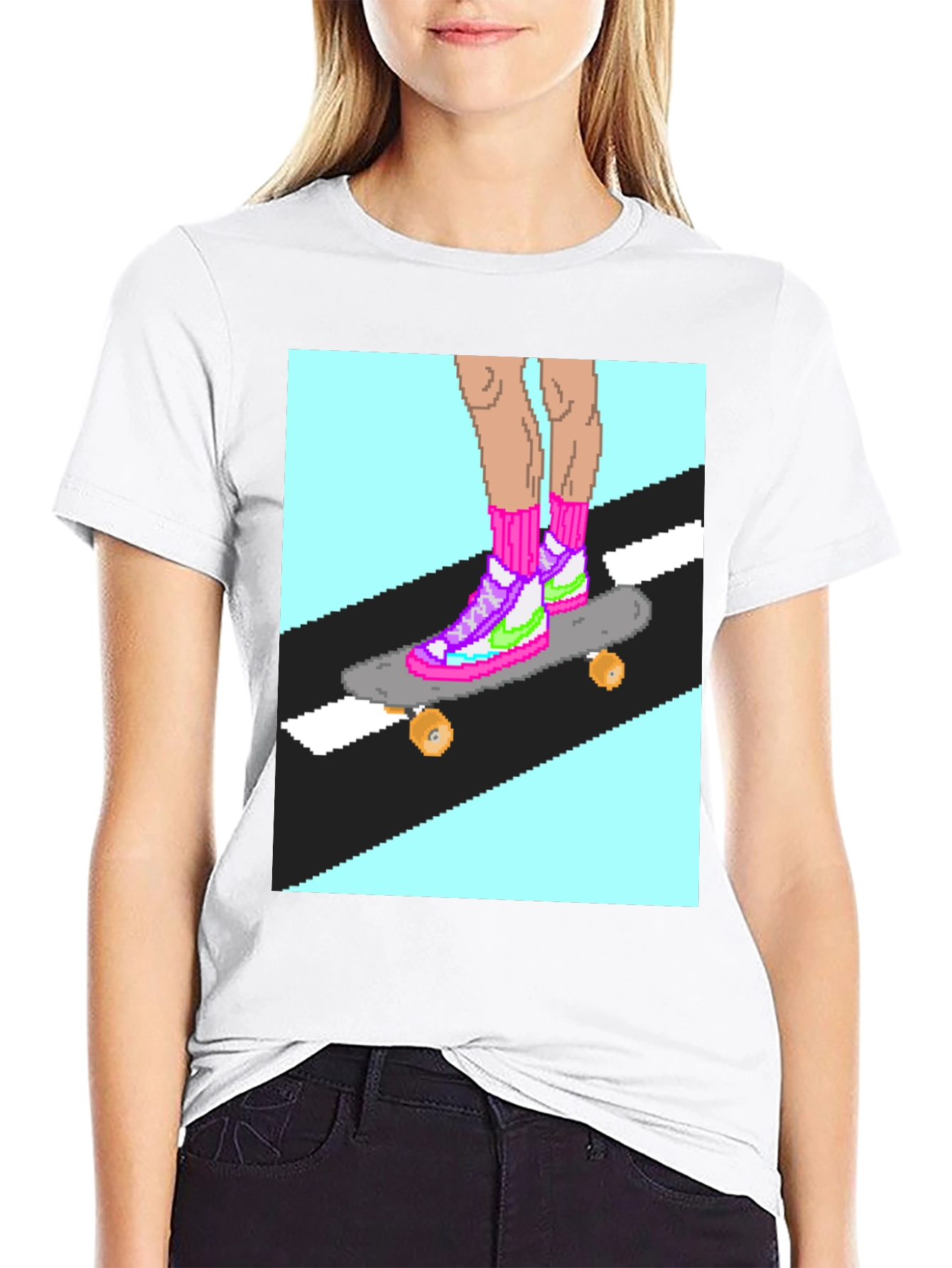 Retro Pixel Skate T-Shirt: Cool 8-Bit Style