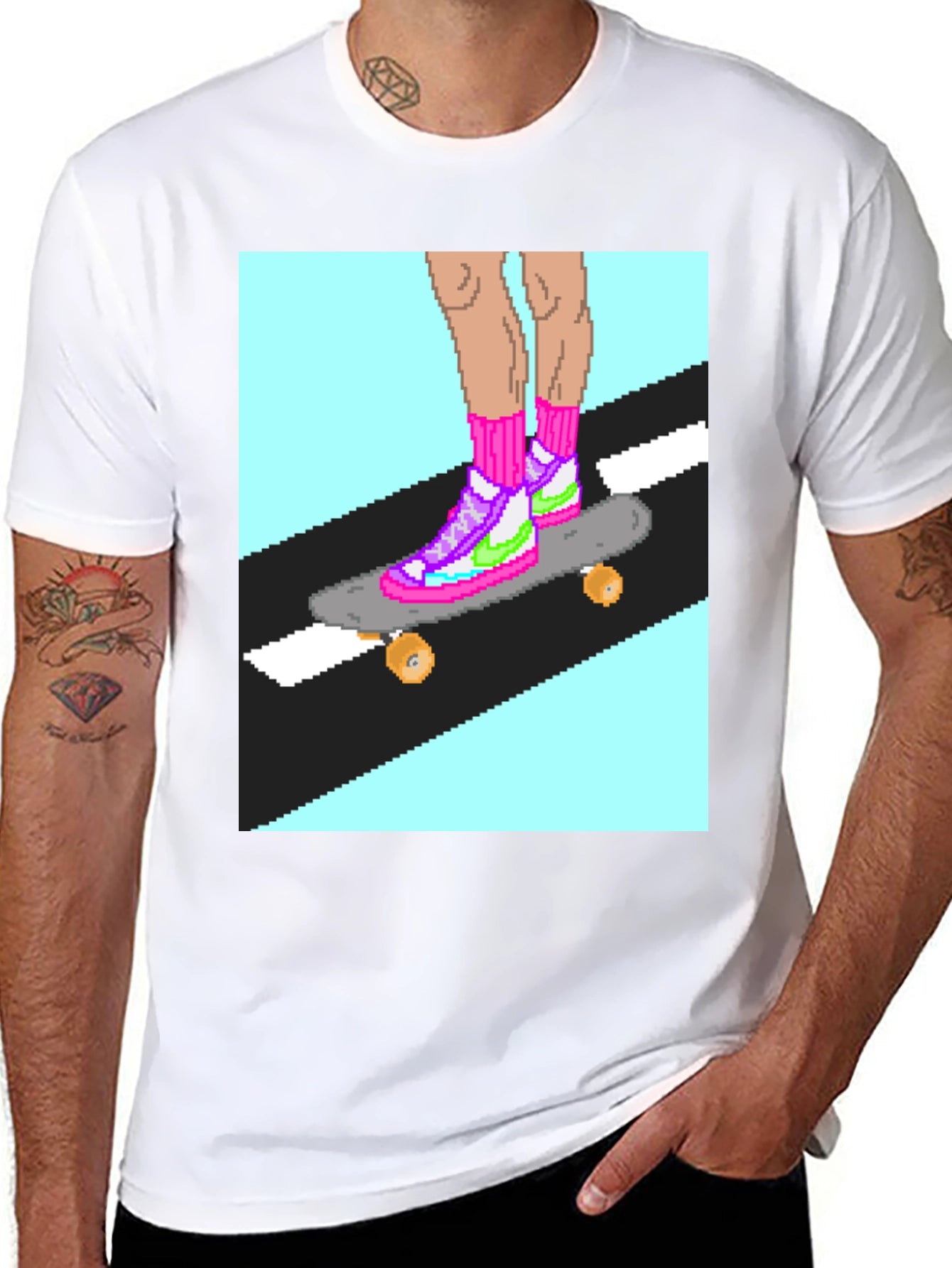 Retro Pixel Skate T-Shirt: Cool 8-Bit Style