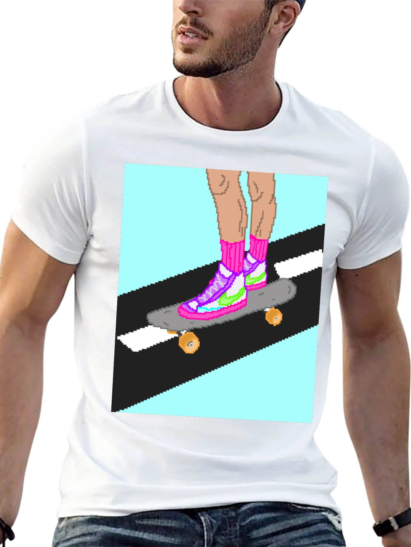 Retro Pixel Skate T-Shirt: Cool 8-Bit Style