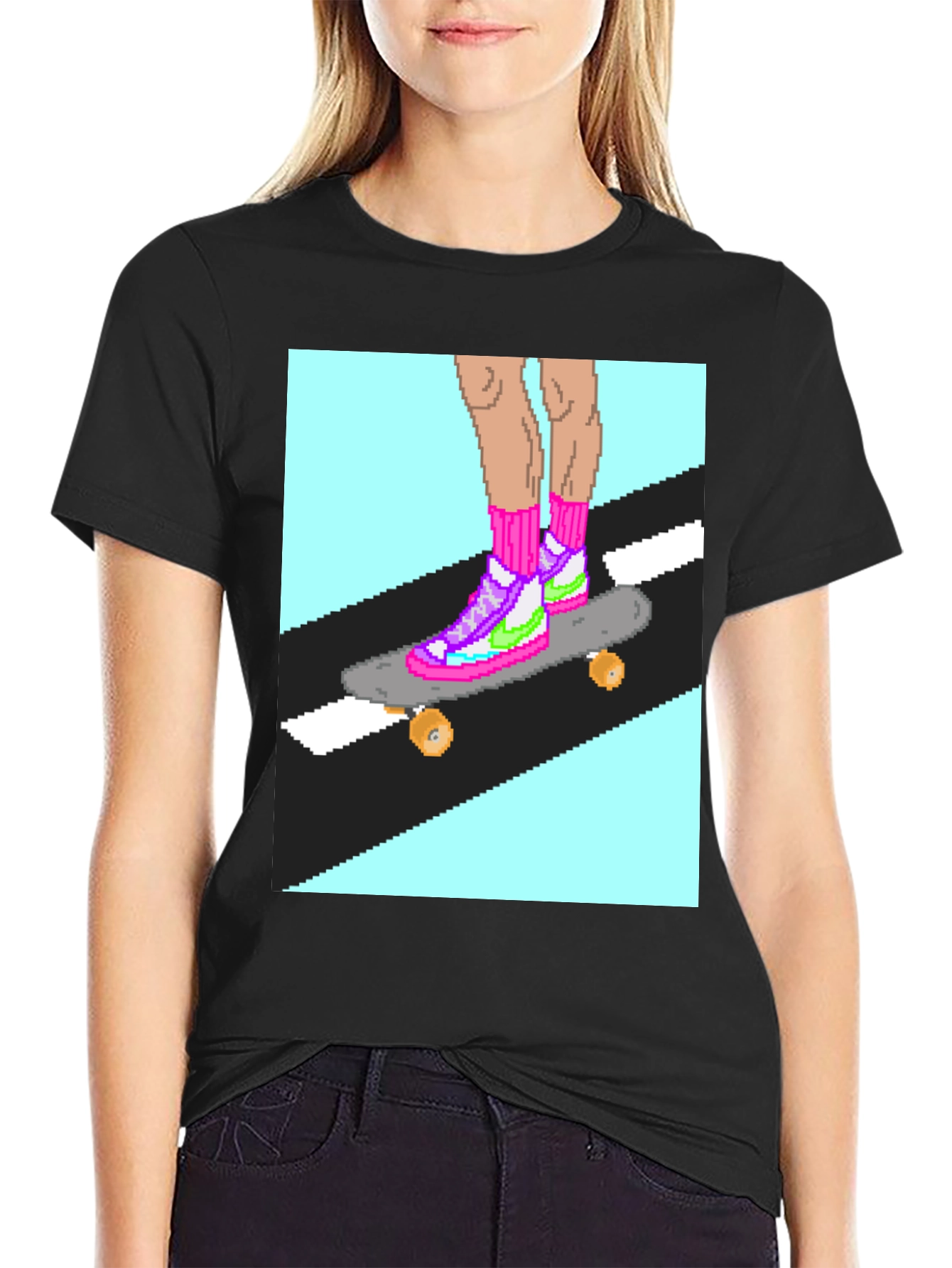 Retro Pixel Skate T-Shirt: Cool 8-Bit Style