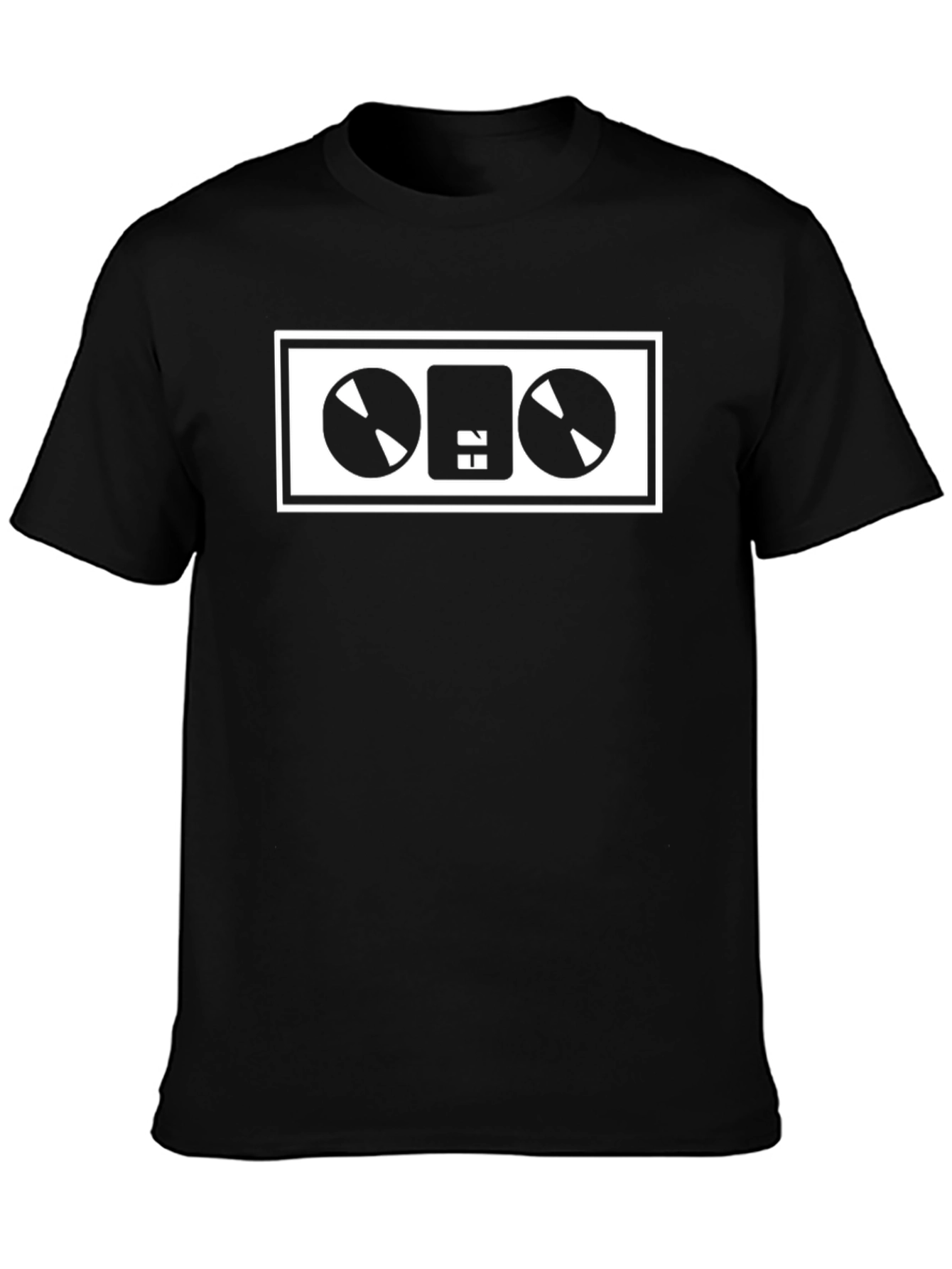 Retro Cassette Tape Graphic Tee - Black Cotton Blend