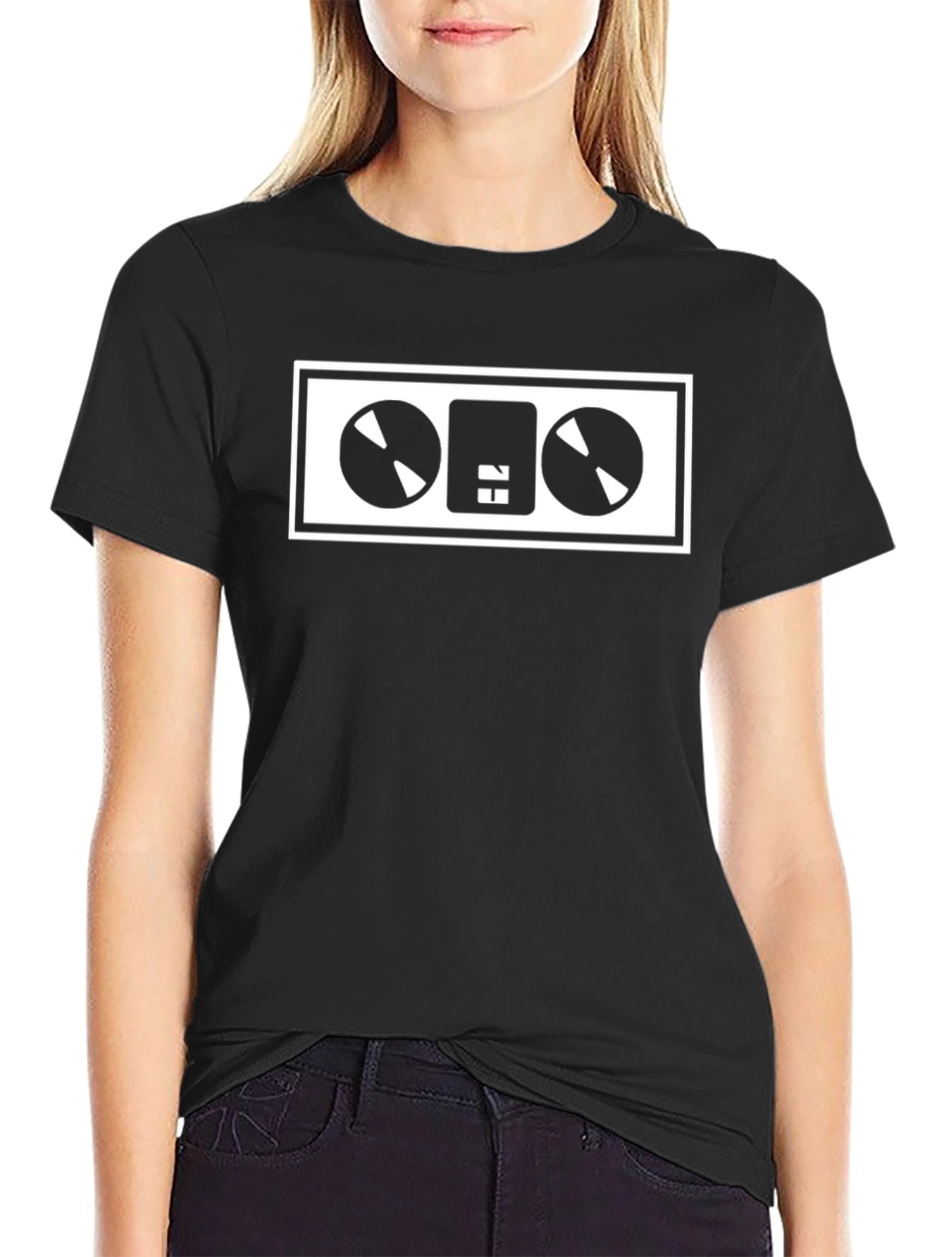 Retro Cassette Tape Graphic Tee - Black Cotton Blend