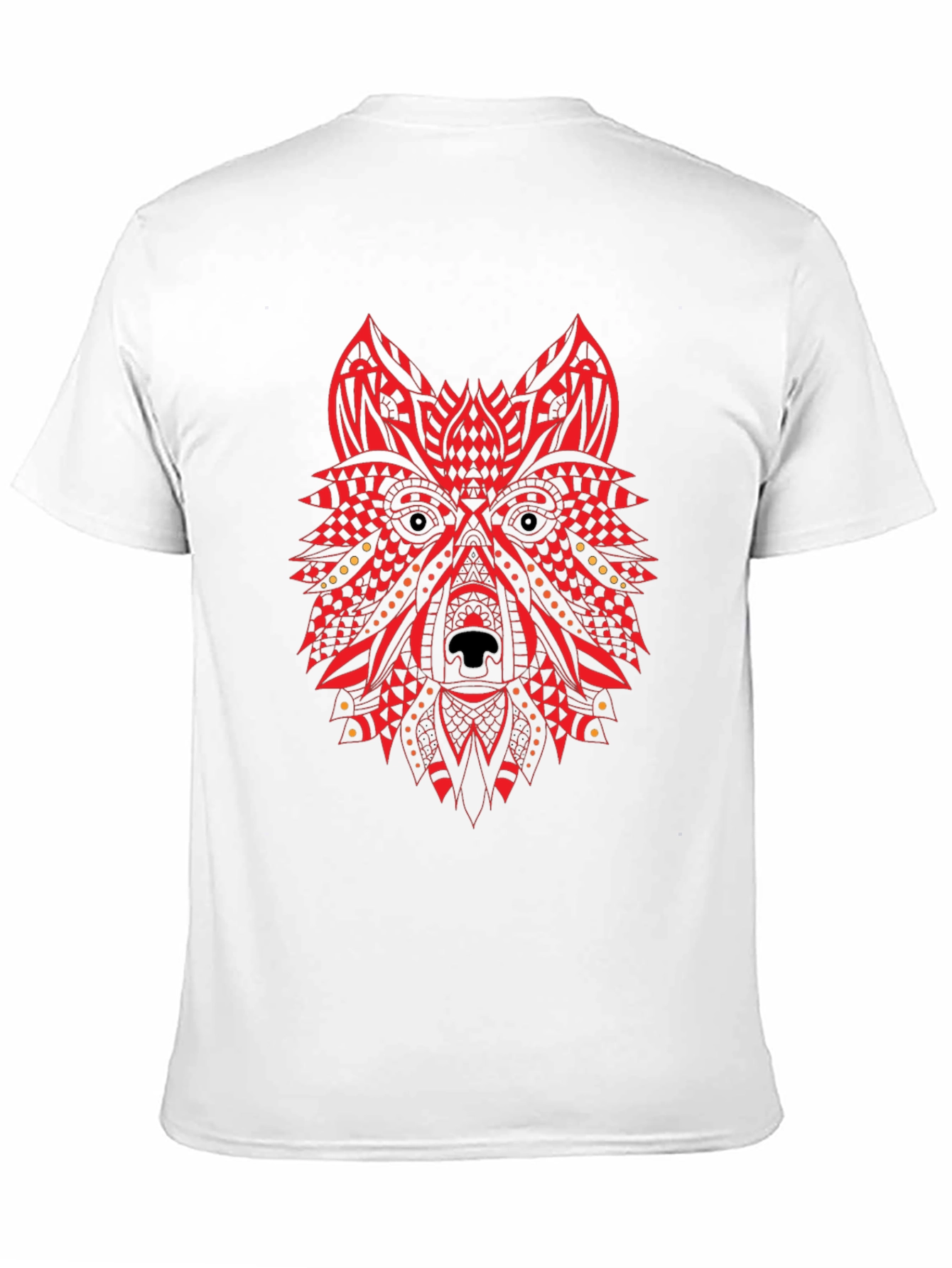 Red Tribal Wolf Graphic Black T-Shirt
