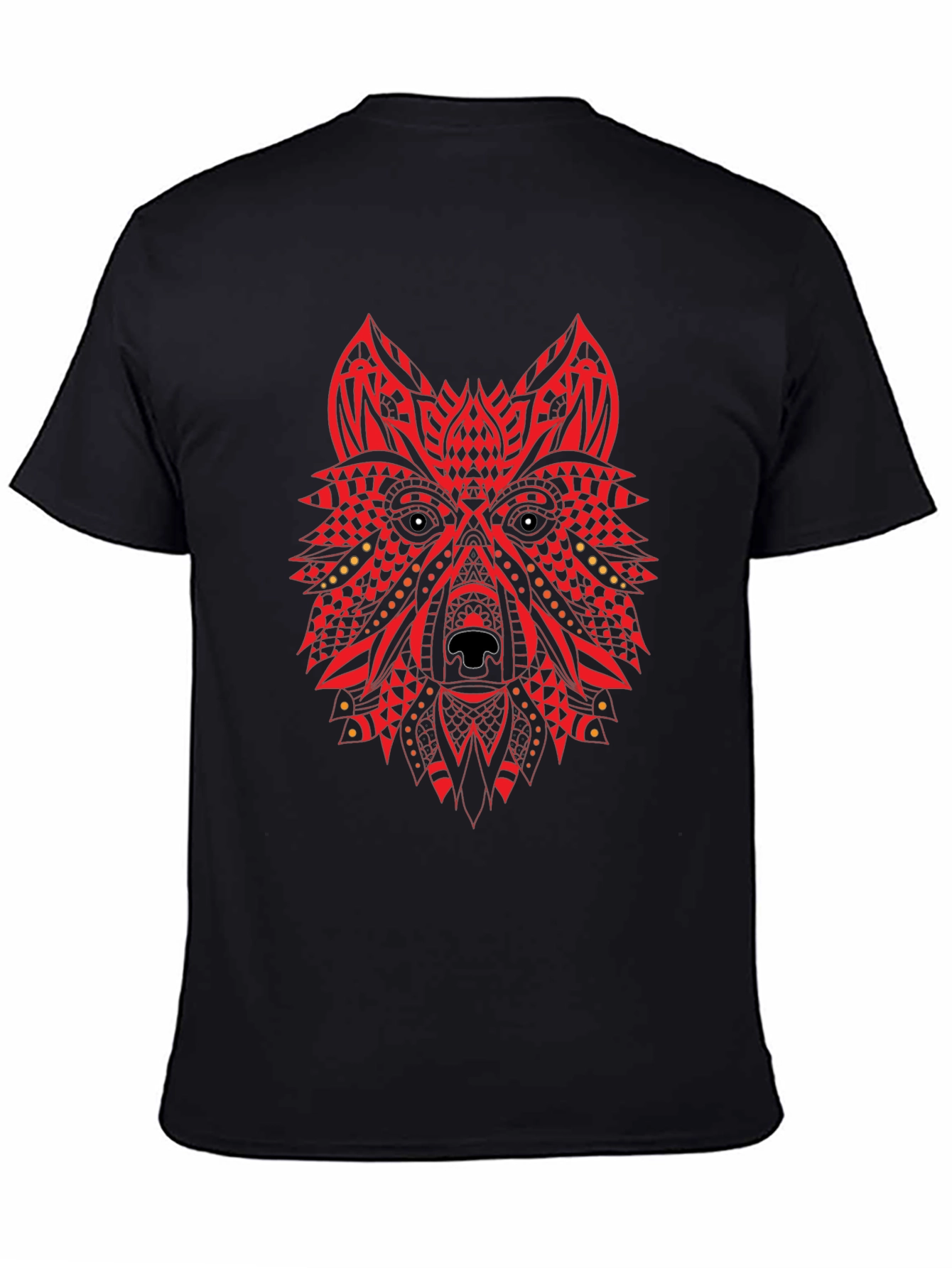 Red Tribal Wolf Graphic Black T-Shirt