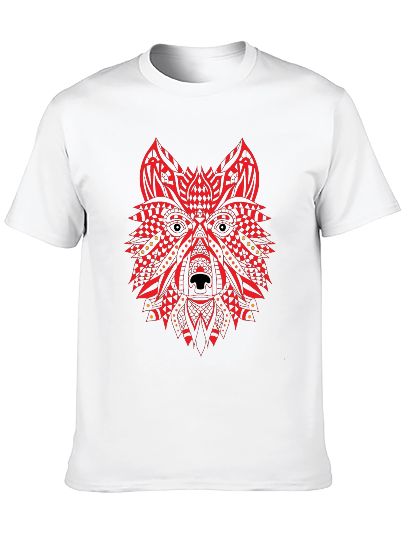 Red Tribal Wolf Graphic Black T-Shirt