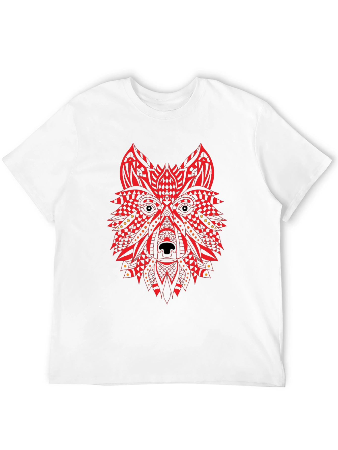 Red Tribal Wolf Graphic Black T-Shirt