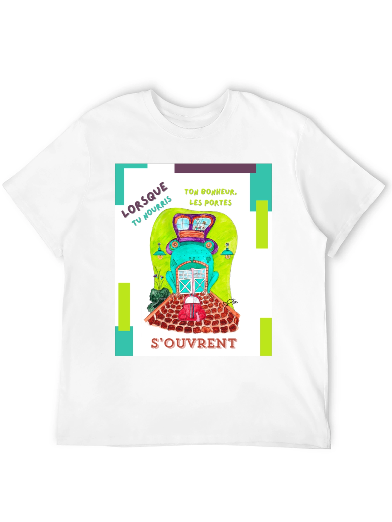 Quirky French Frog Door Graphic T-Shirt