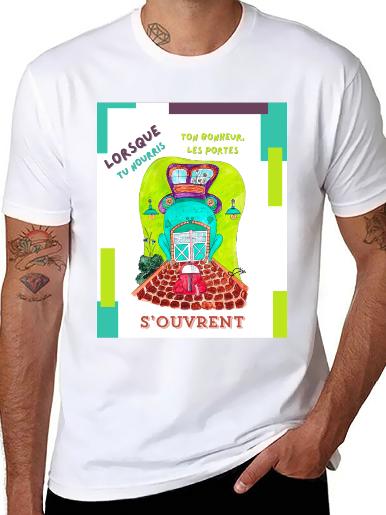 Quirky French Frog Door Graphic T-Shirt