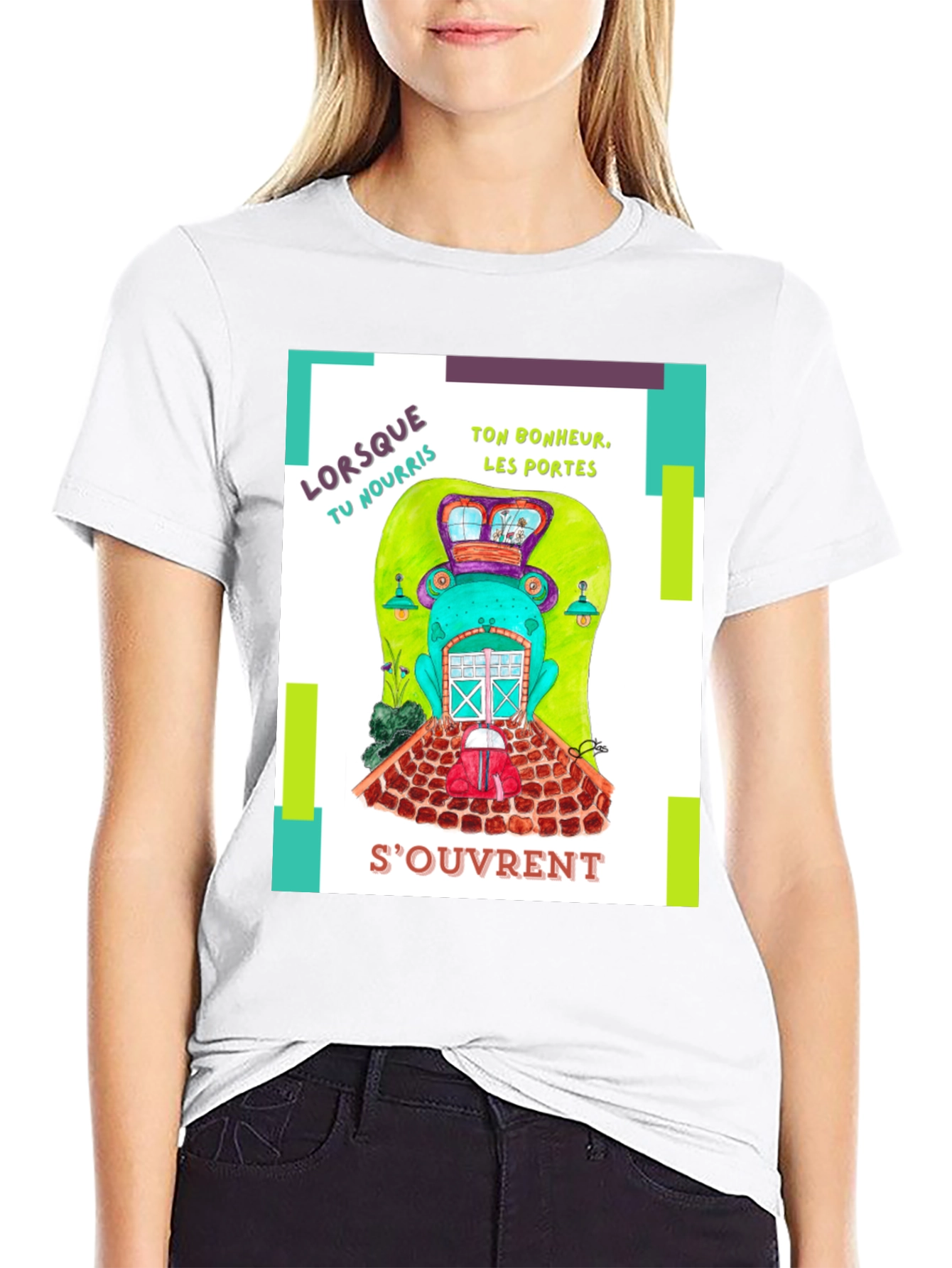 Quirky French Frog Door Graphic T-Shirt