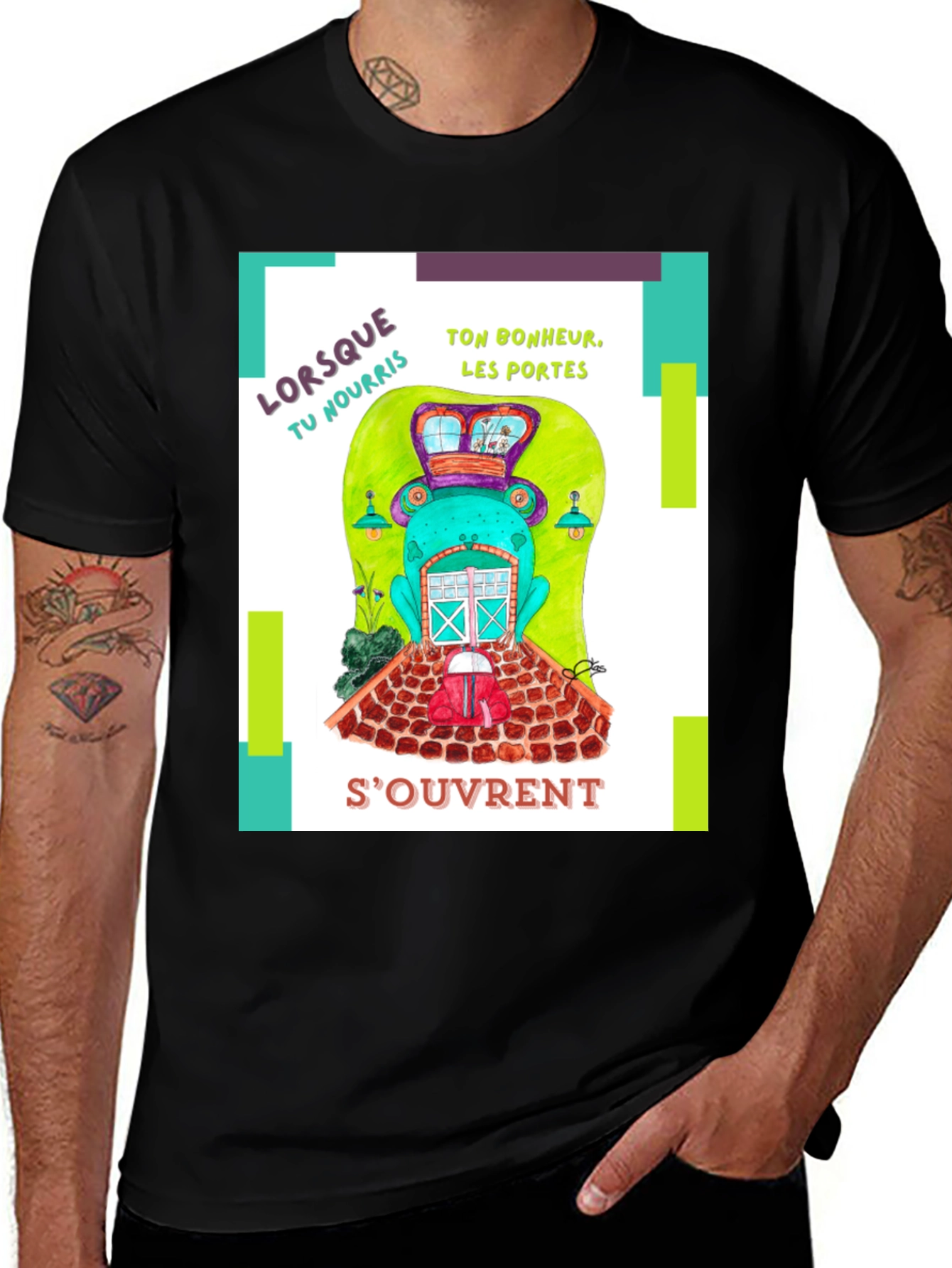 Quirky French Frog Door Graphic T-Shirt