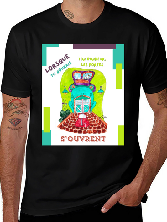 Quirky French Frog Door Graphic T-Shirt
