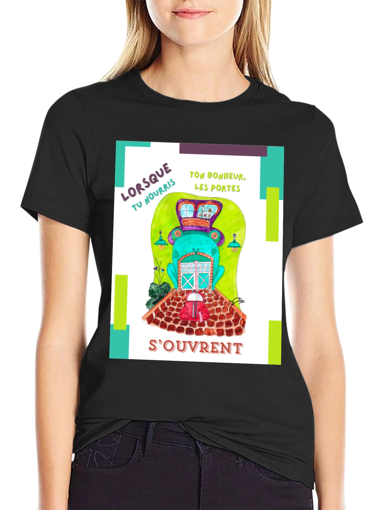 Quirky French Frog Door Graphic T-Shirt