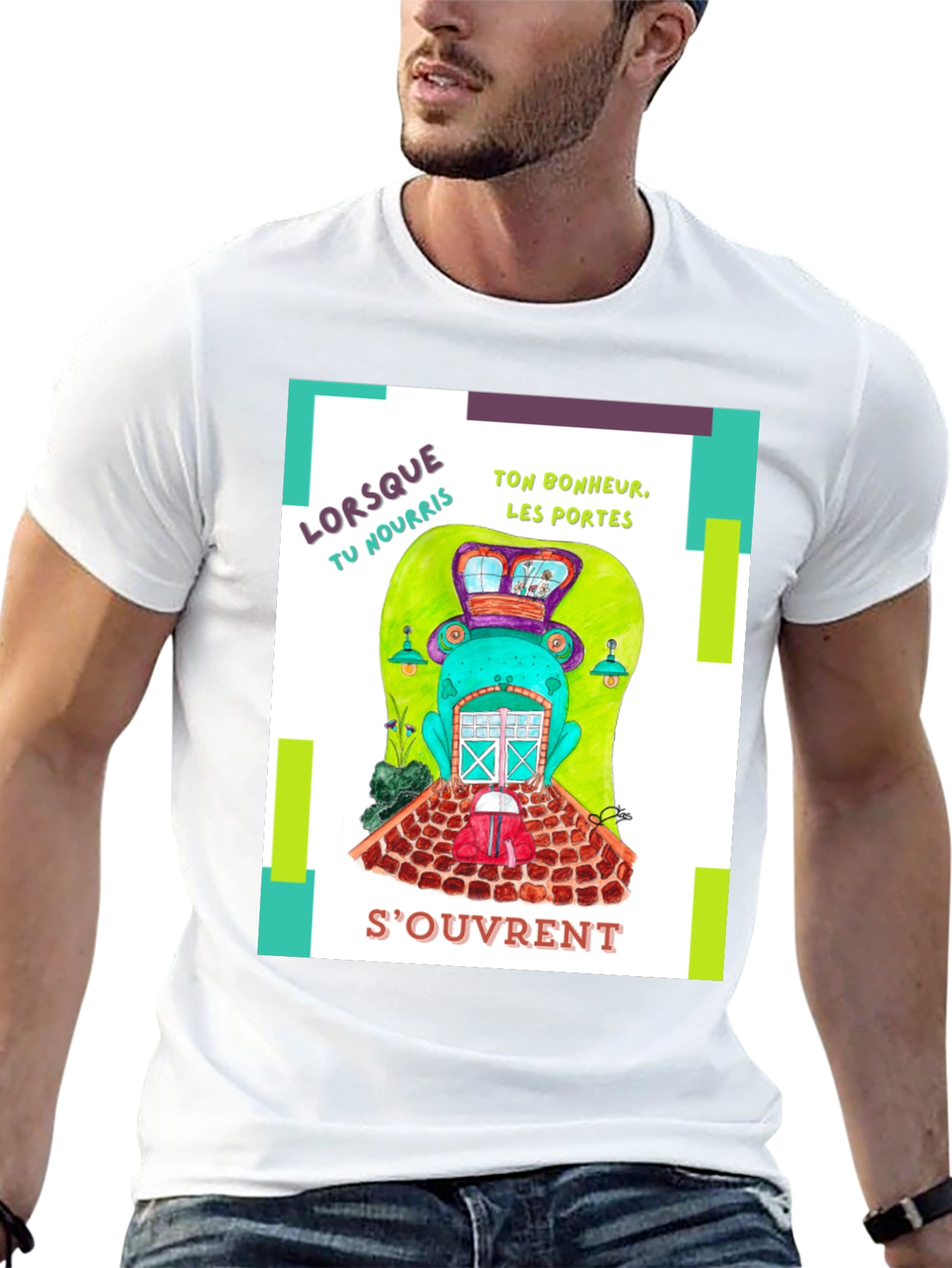 Quirky French Frog Door Graphic T-Shirt