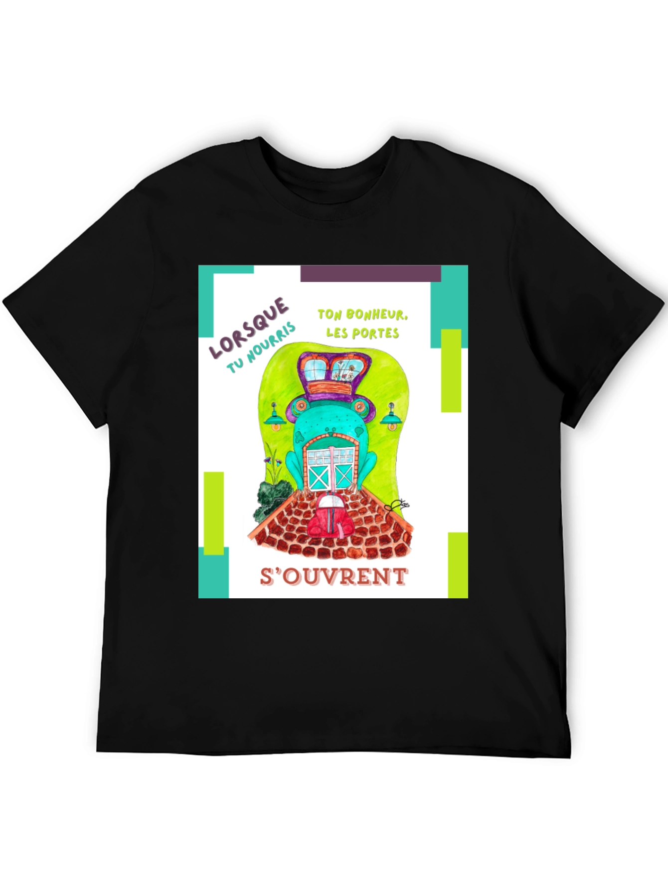 Quirky French Frog Door Graphic T-Shirt