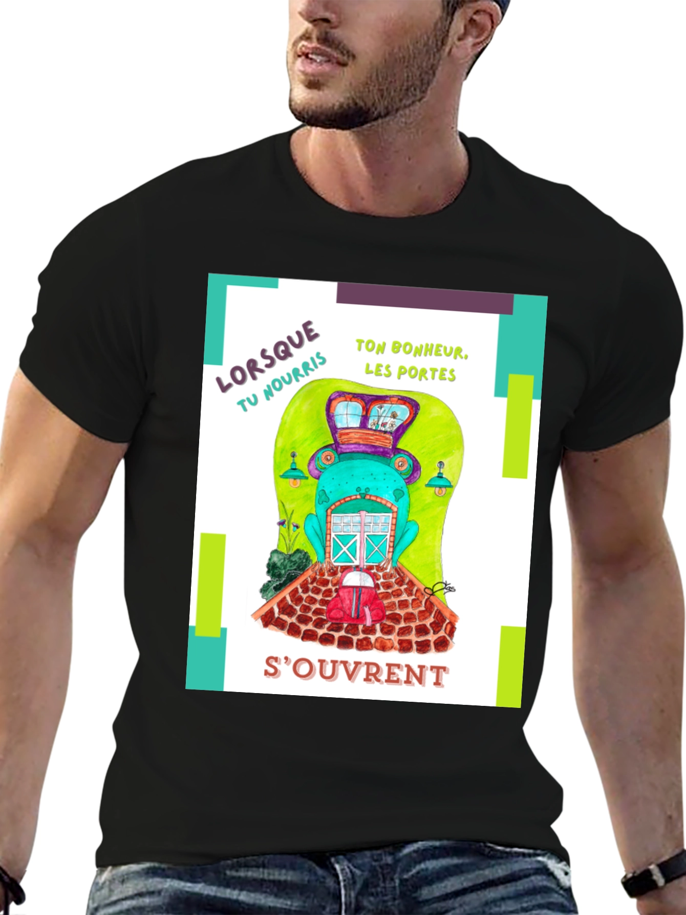 Quirky French Frog Door Graphic T-Shirt