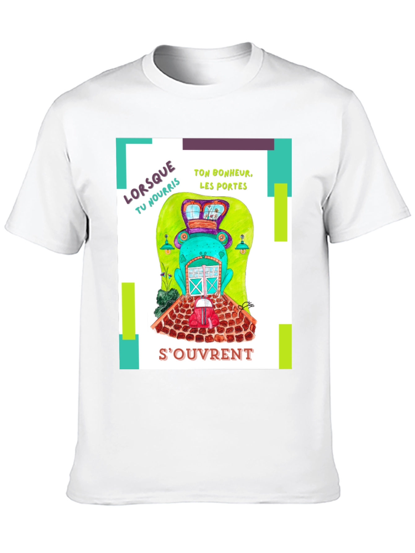 Quirky French Frog Door Graphic T-Shirt